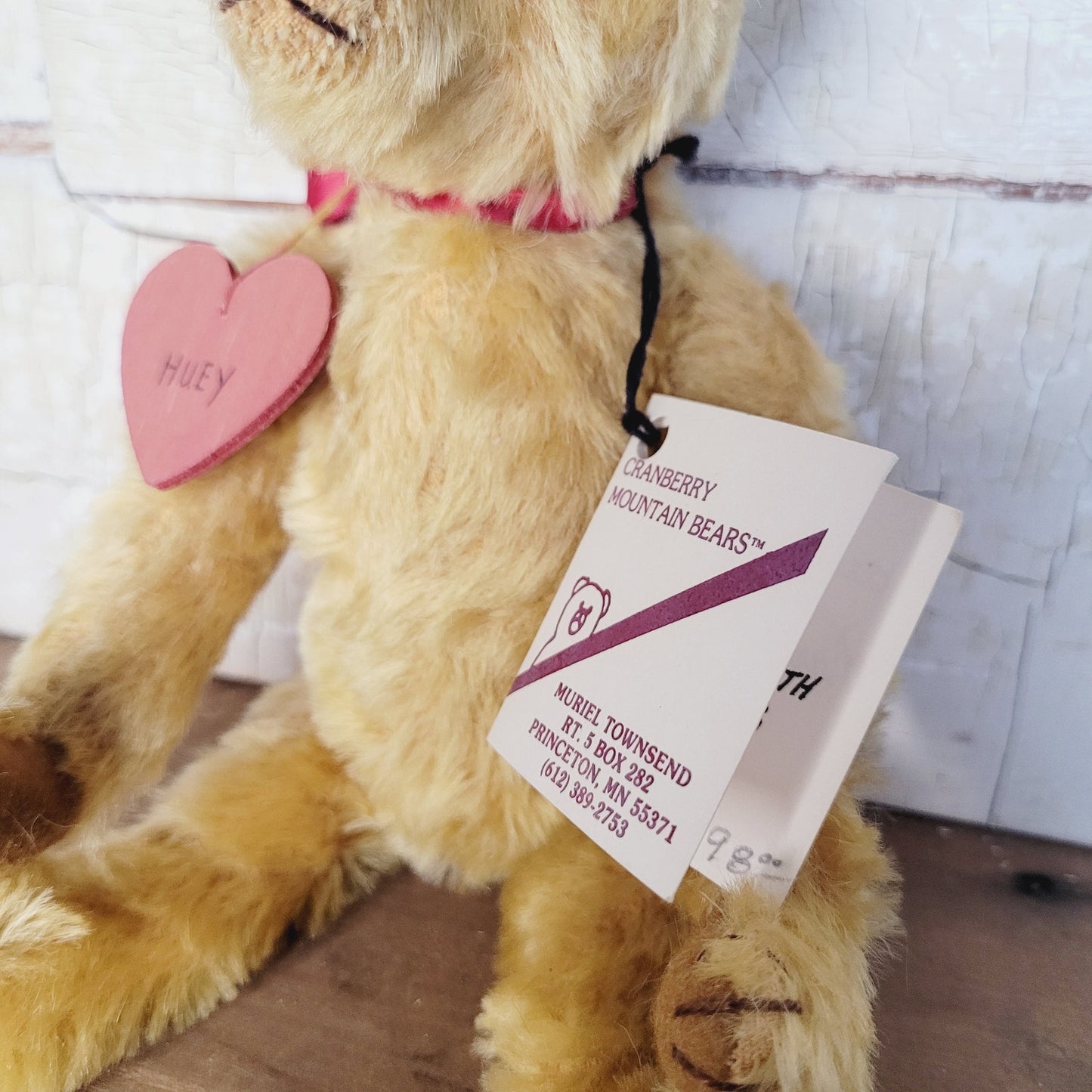 Vintage Cranberry Mountain Bear, "Huey" Mohair Teddy Bear, 10", Muriel Townsend