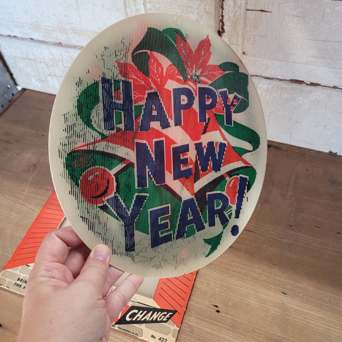 Vintage Life-Lite Magic Motion Holiday Sign Merry Christmas Happy New Year