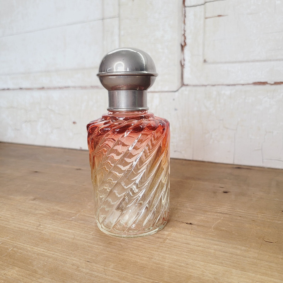 Baccarat Rose Tiente Bambous Swirl Cologne Bottle Metal Cap French Art Glass