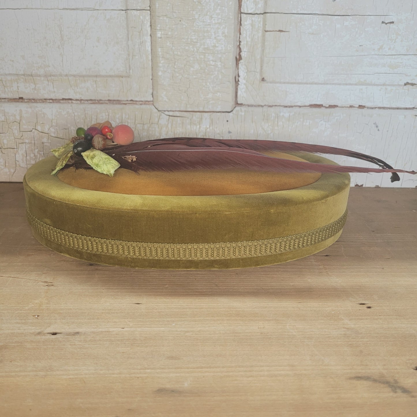 Vintage Godiva Velvet Chocolate Box 14" Oval with Feathers Fruit & Gift Box