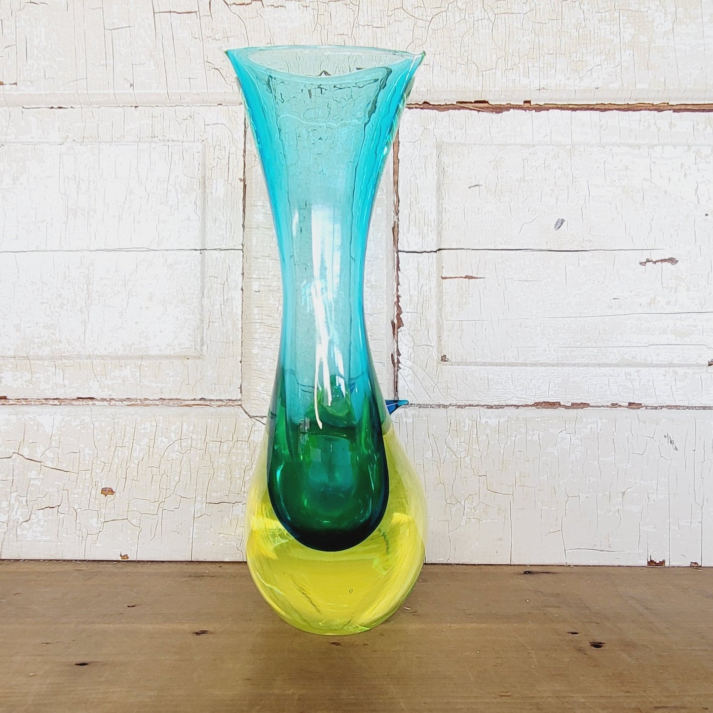 RARE Vintage Murano Cenedese Sommerso Uranium Glass Bird Vase Signed 12.5" MCM