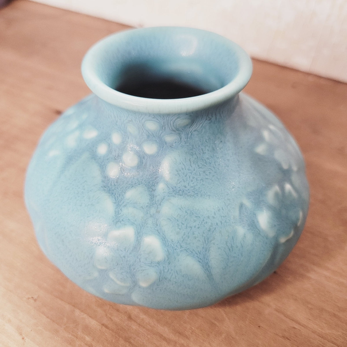Rookwood Pottery 1937 Turquoise Blue Matte Vase #6352 Clover Relief