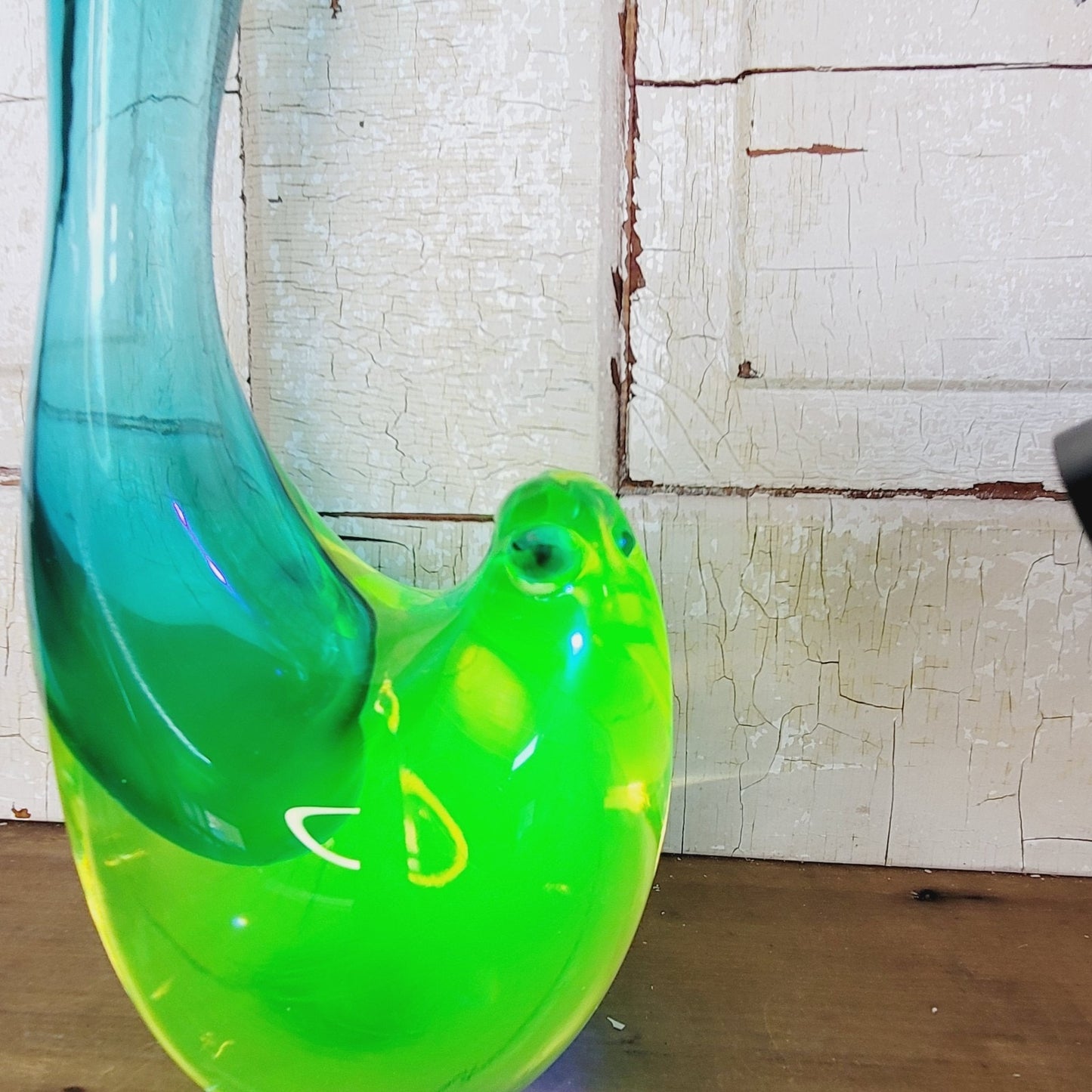 RARE Vintage Murano Cenedese Sommerso Uranium Glass Bird Vase Signed 12.5" MCM