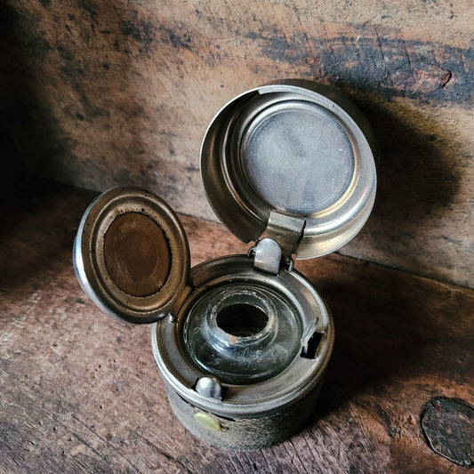 Vintage Travel Inkwell - 20th Century Leather & Metal Collectible