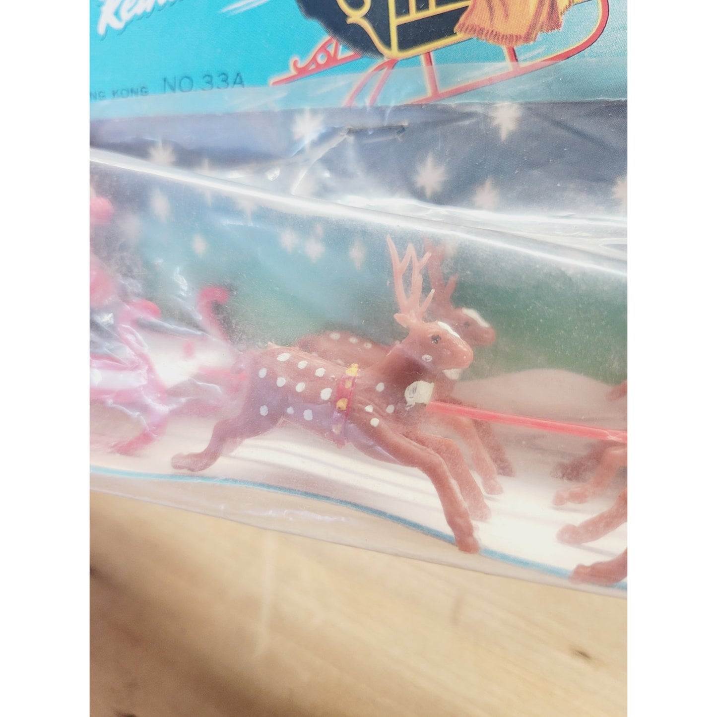 Vintage NOS Santa Claus in Sleigh with Reindeer | Made in Hong Kong | 10"