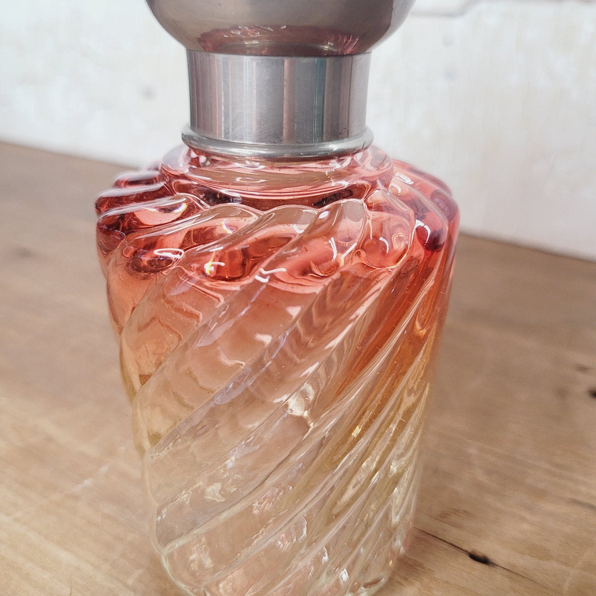 Baccarat Rose Tiente Bambous Swirl Cologne Bottle Metal Cap French Art Glass