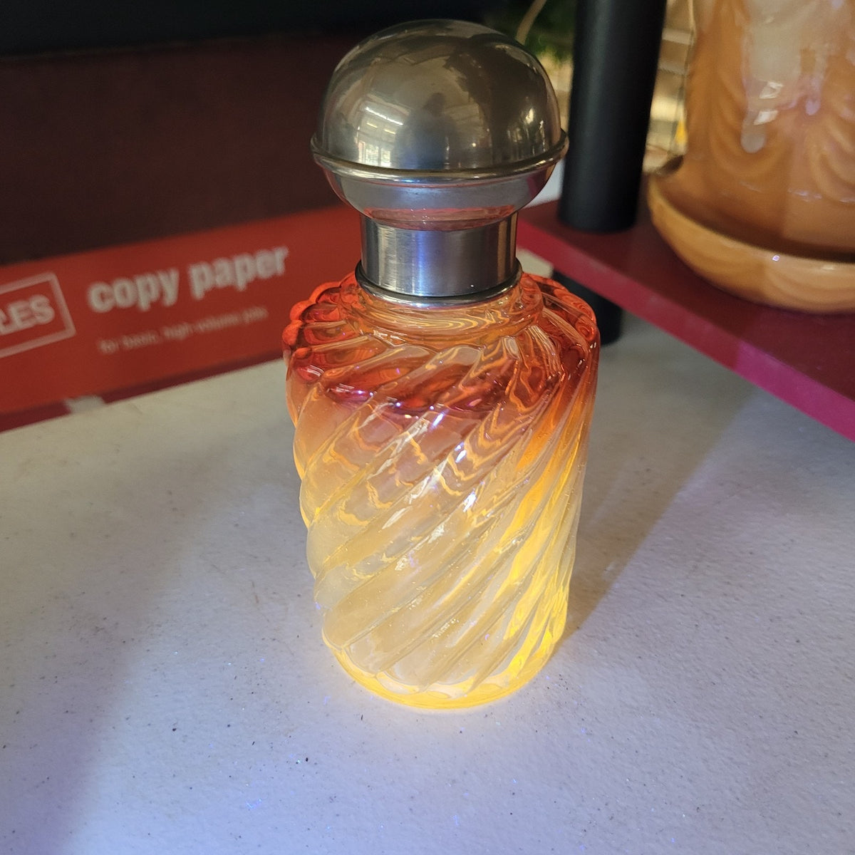 Baccarat Rose Tiente Bambous Swirl Cologne Bottle Metal Cap French Art Glass