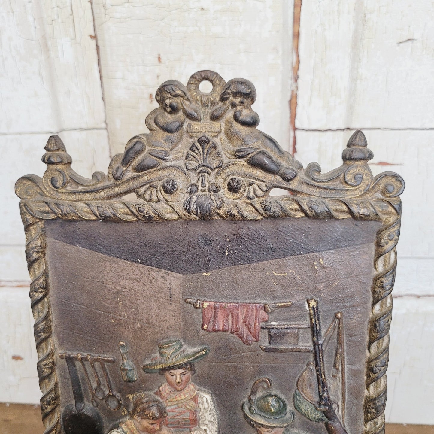 Antique Bradley and Hubbard Cast Iron Wall Plaque 1812 Figural Relief Easel Back