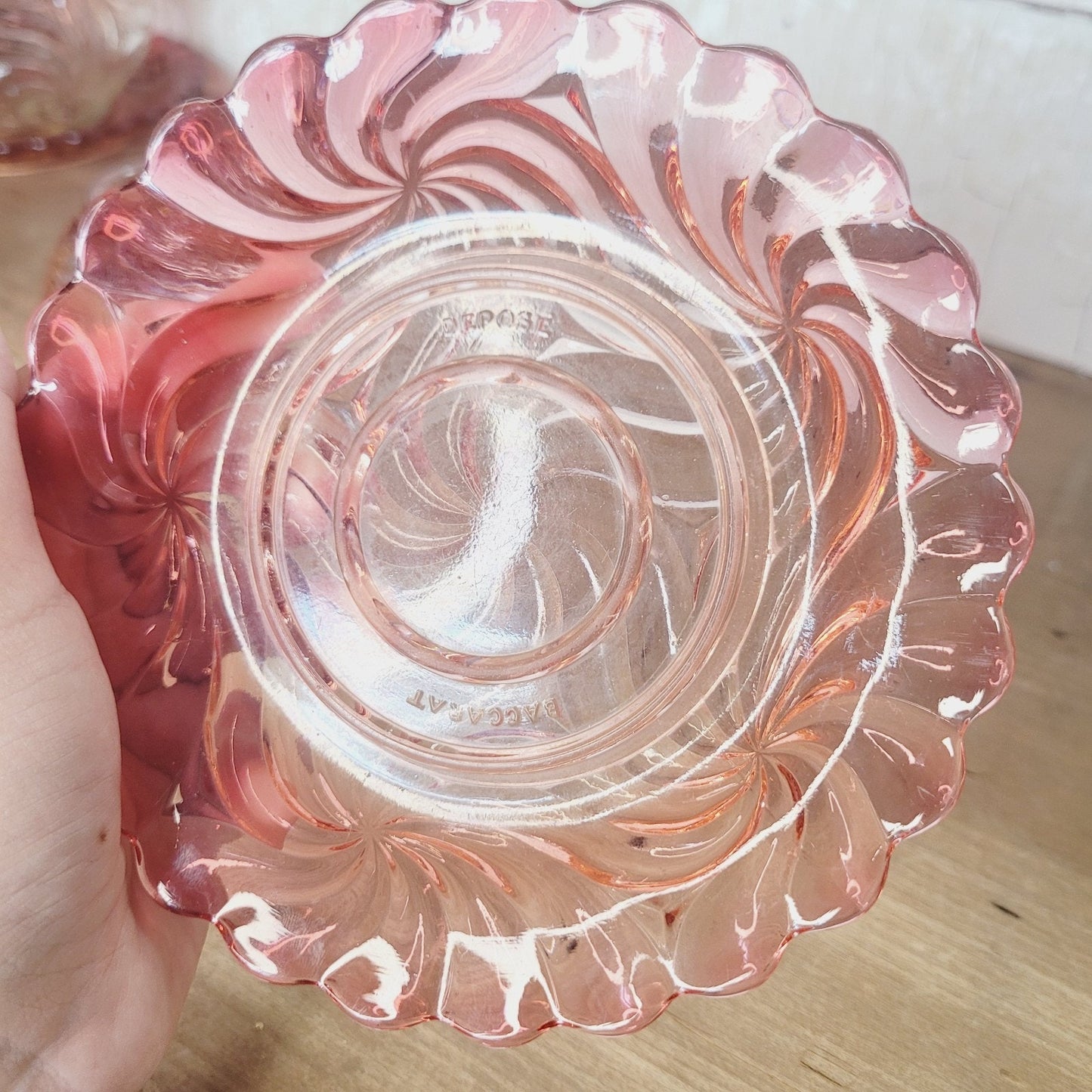 Baccarat Rose Tiente Fairy Lamp Rosaces Multiples Swirl French Art Glass Marked