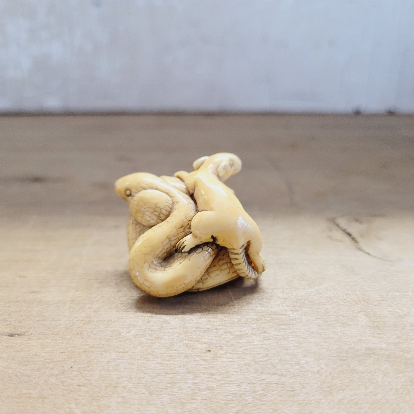 Antique Japanese Netsuke Rat & Snake Signed Figural Carving –  1 3/8"