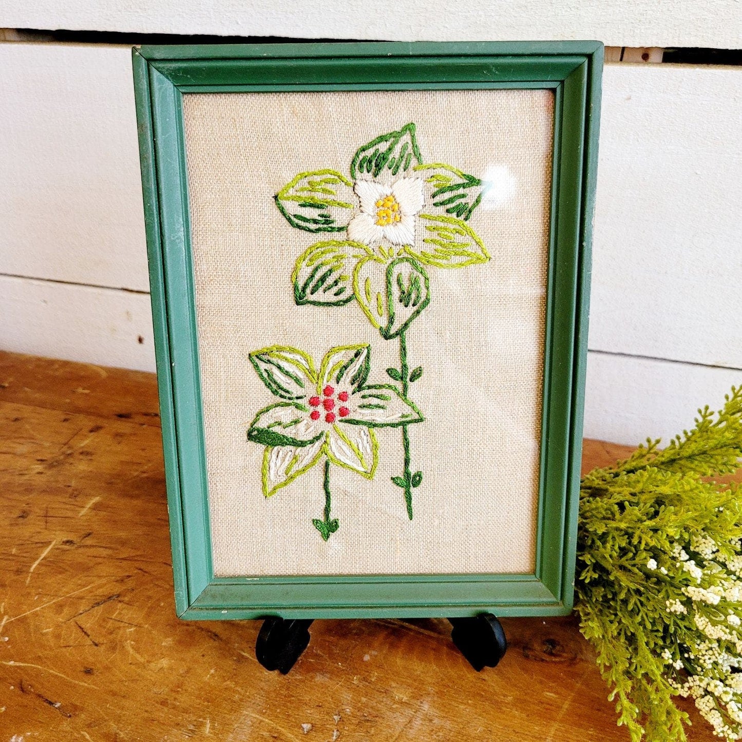 Vintage Framed Embroidered Flowers