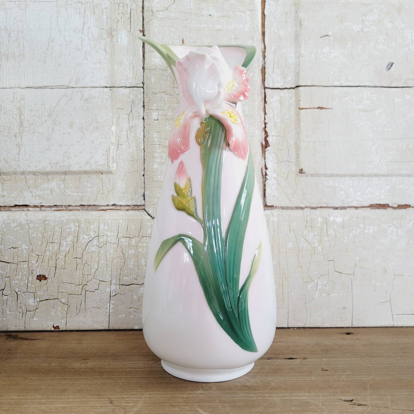 Porcelain Pink Iris Vase - Vintage Floral - Gallant Craft