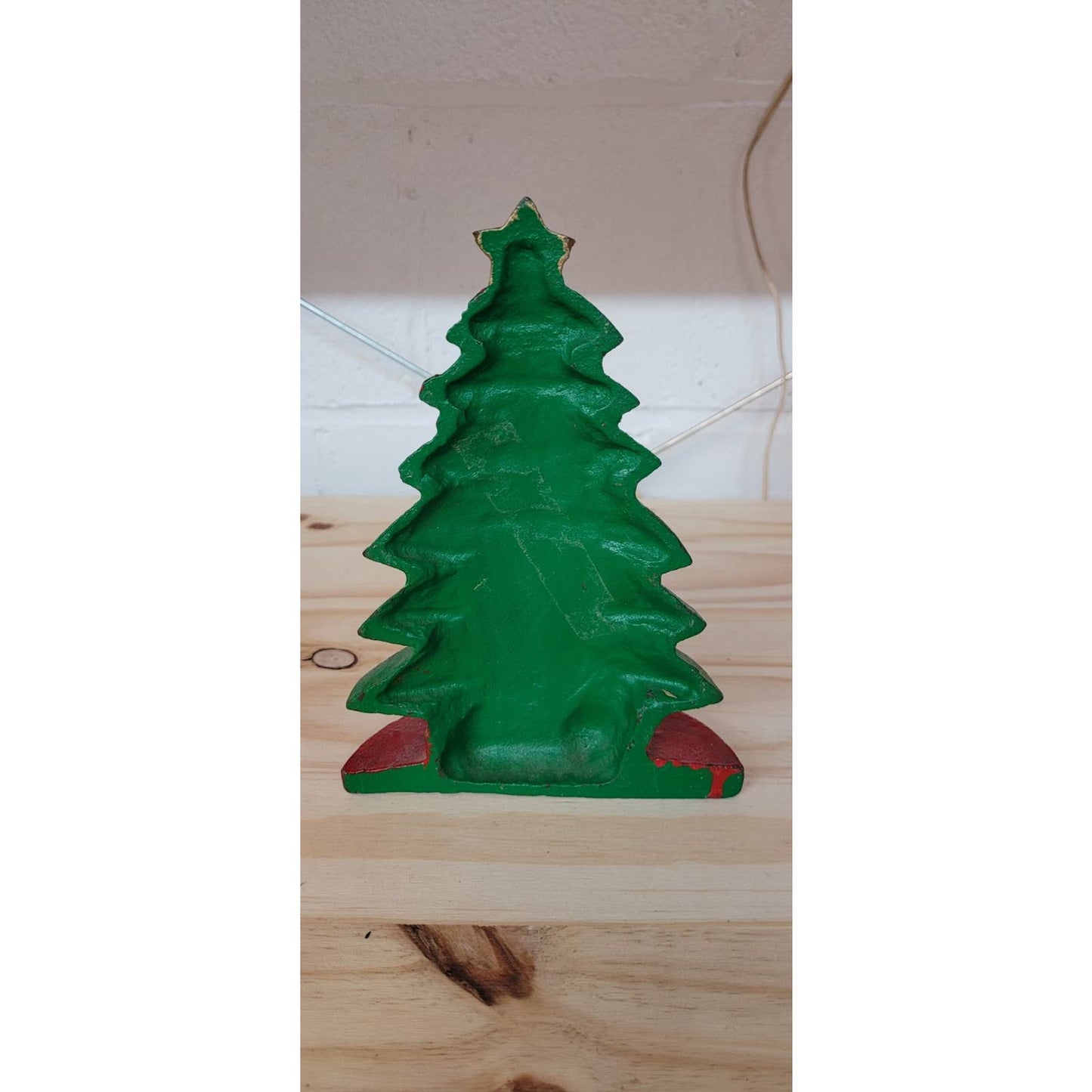 Vintage Cast Iron Christmas Tree Door Stop: Rustic Holiday Charm