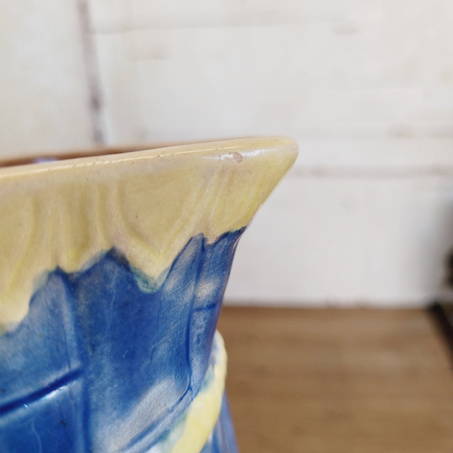 Antique Majolica Pitcher with Wheat and Bamboo Pattern