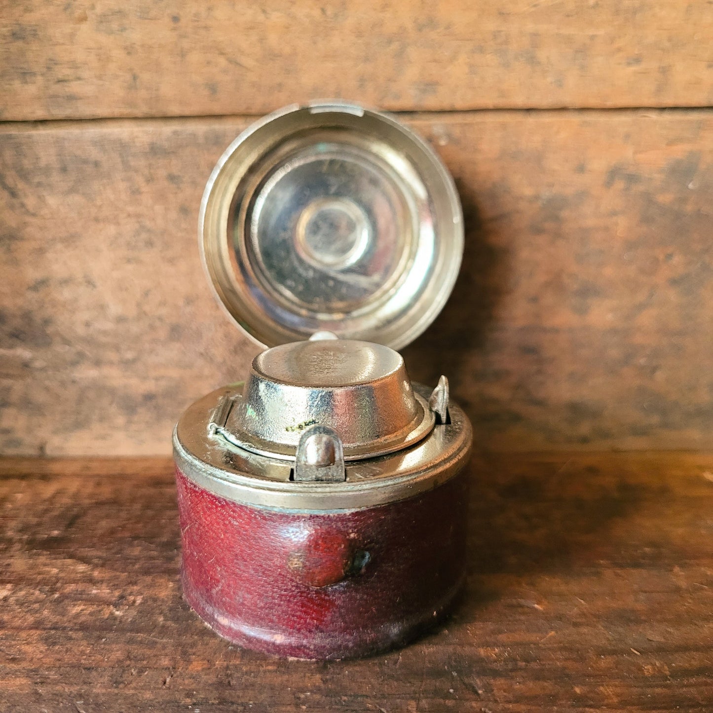 Vintage Travel Inkwell - 20th Century Leather & Metal Collectible