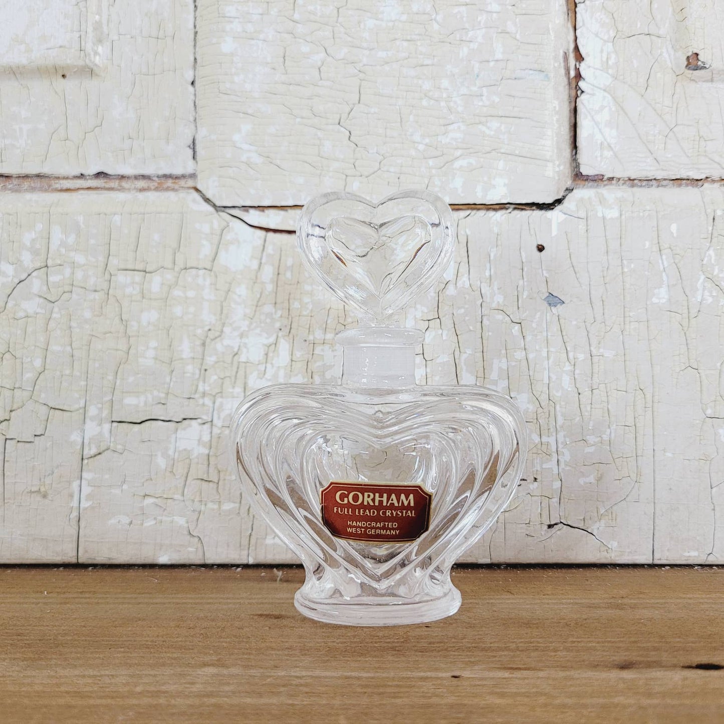 Vintage Gorham Full Lead Crystal Heart Shape Perfume Bottle