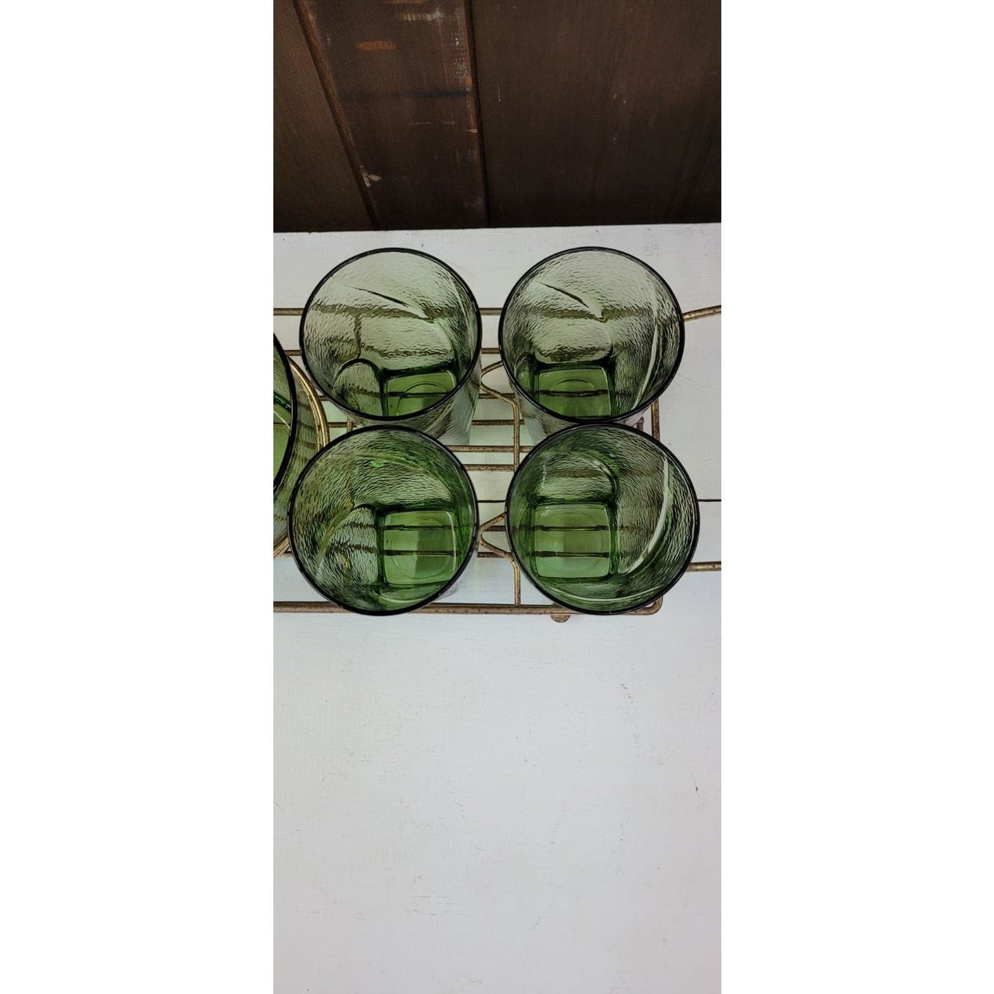 Vintage Green Glass Set with Ice Bowl and Carrier: Mid-Century Modern Charm