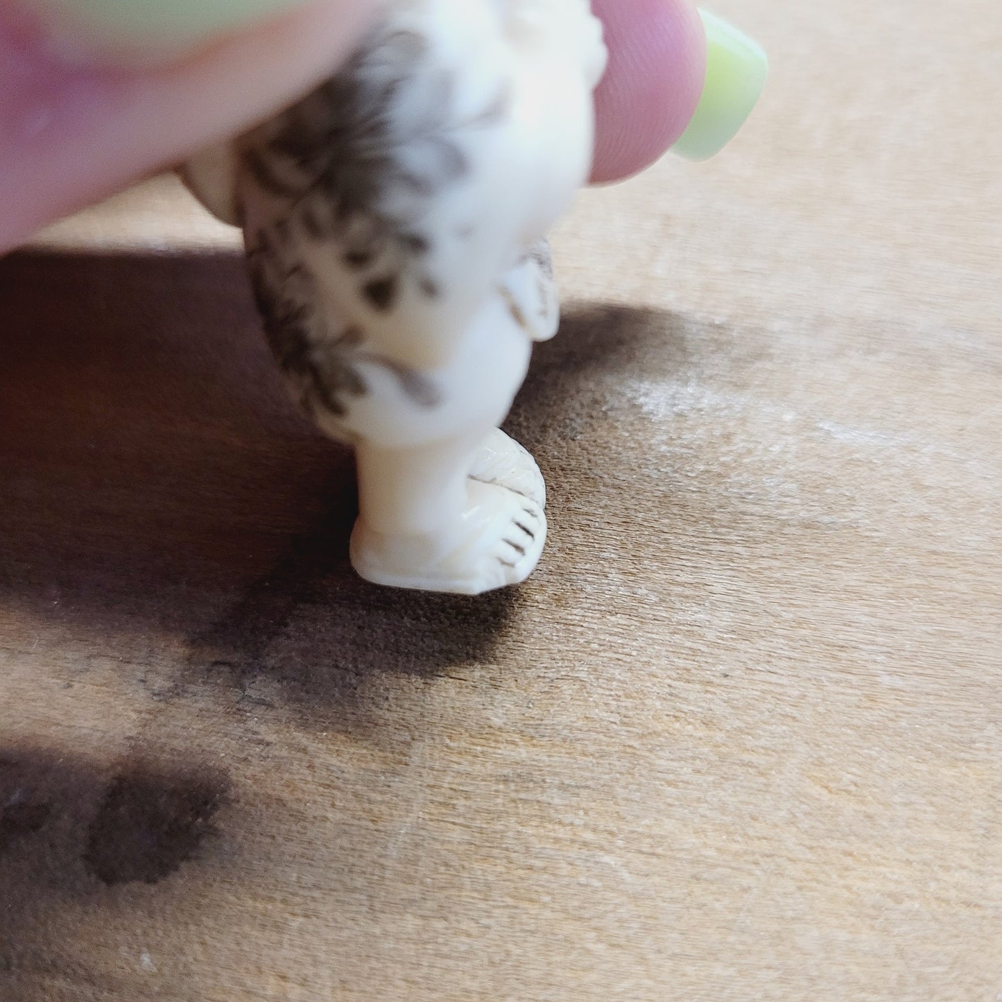 Antique Japanese Netsuke Signed Sad Man Figure w/ Flowers – 1 7/8" – Hand Carved