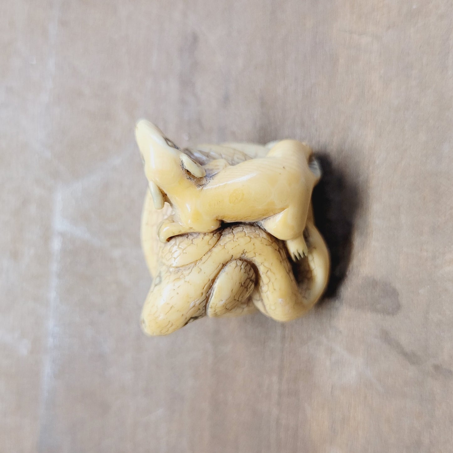 Antique Japanese Netsuke Rat & Snake Signed Figural Carving –  1 3/8"