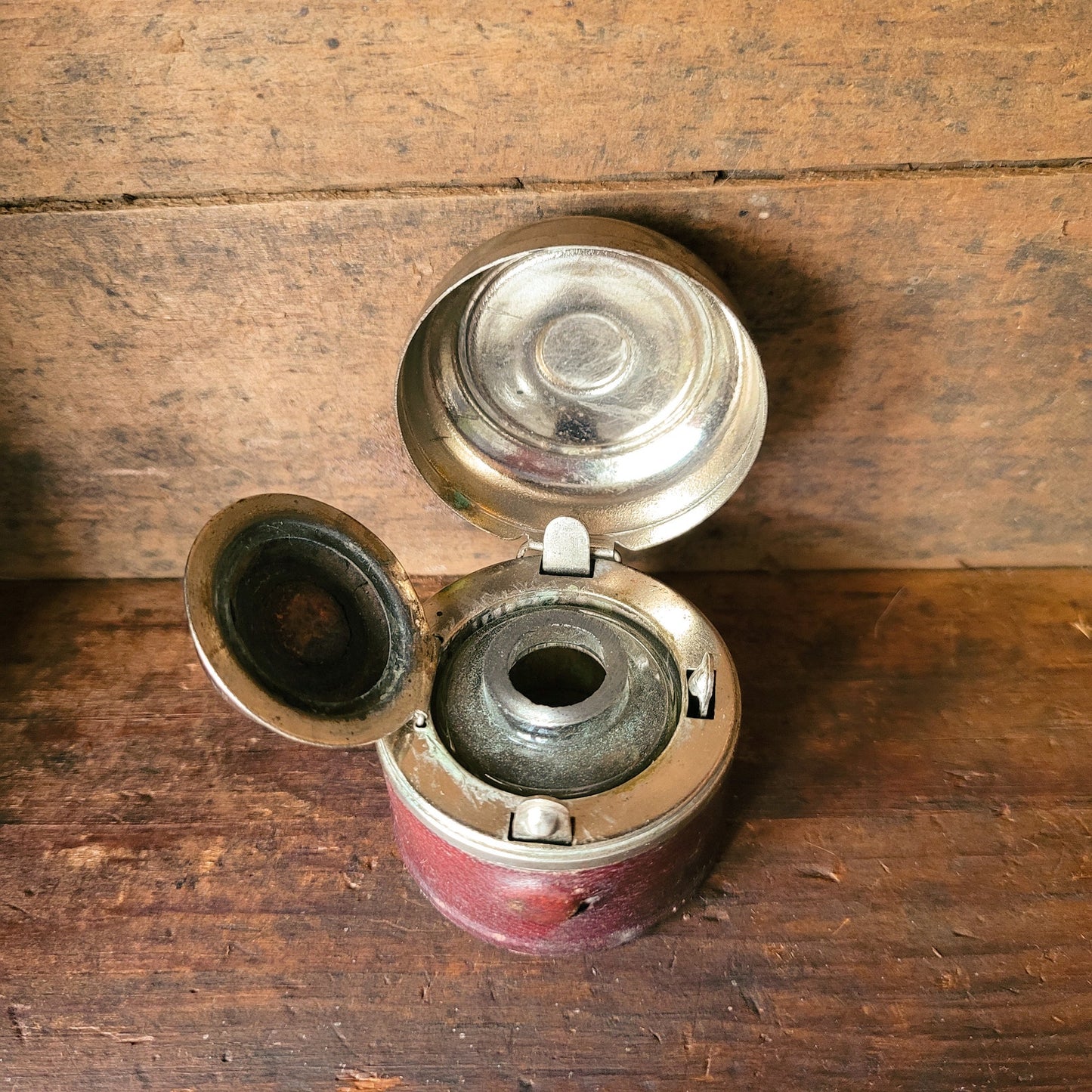 Vintage Travel Inkwell - 20th Century Leather & Metal Collectible