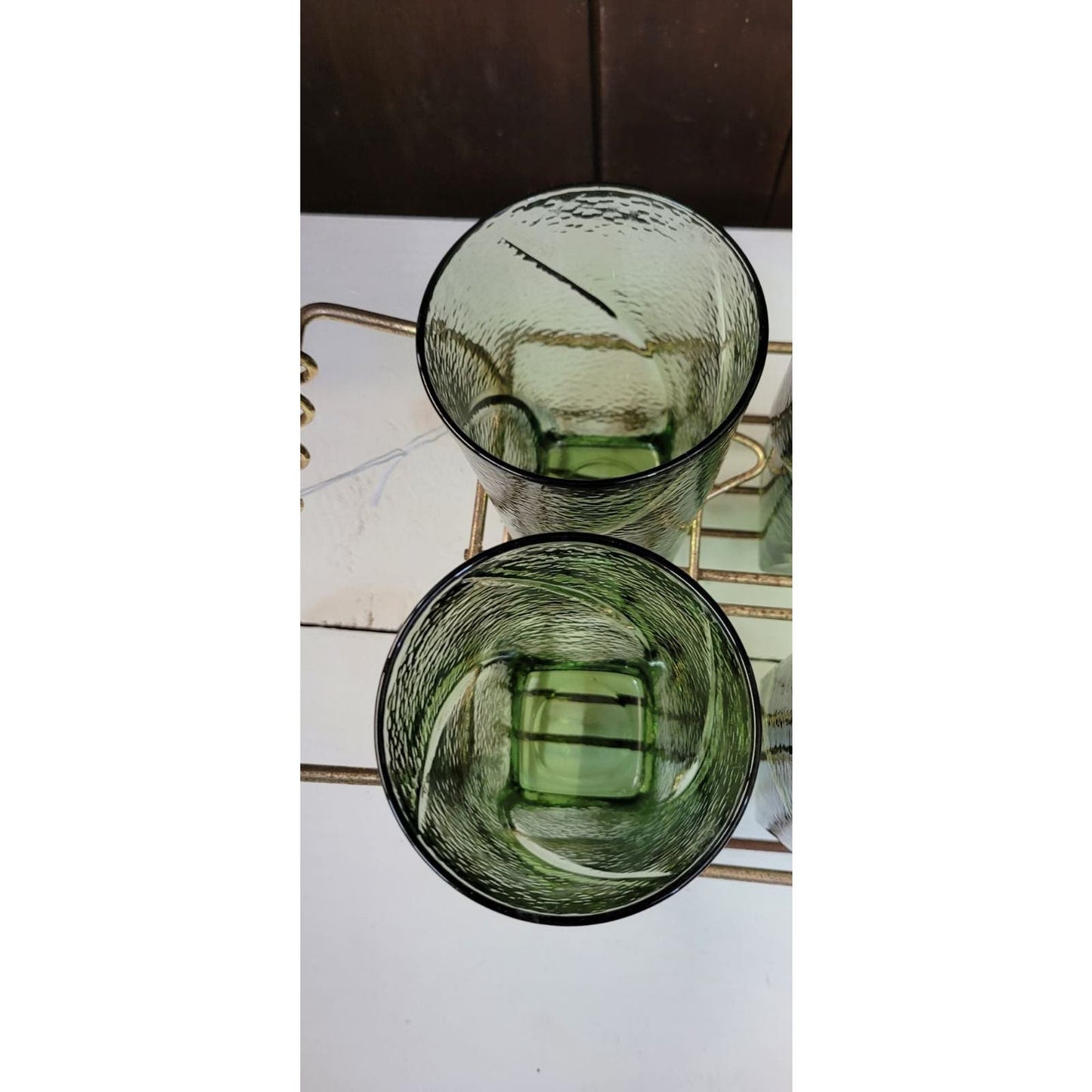 Vintage Green Glass Set with Ice Bowl and Carrier: Mid-Century Modern Charm