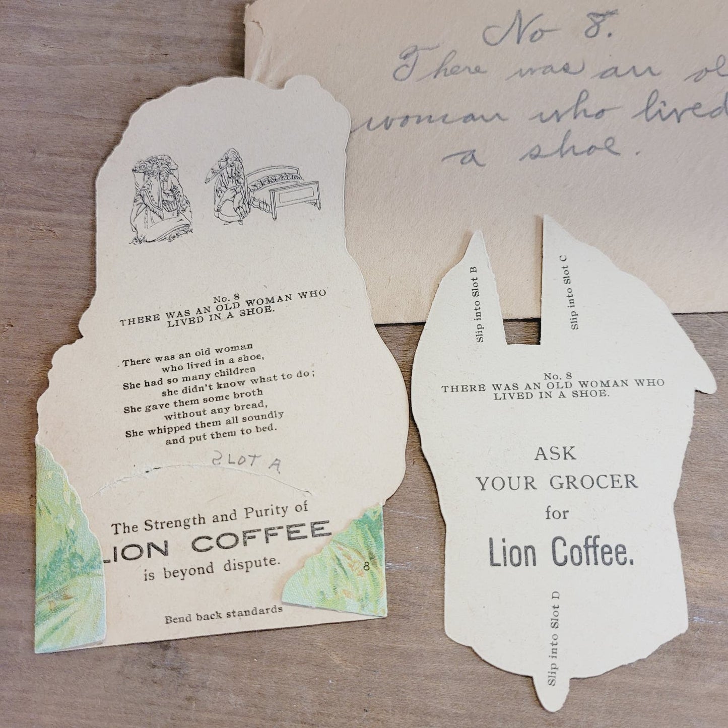 1890s Lion Coffee No. 8 "There Was An Old Lady Who Lived in a Shoe" Trade Card