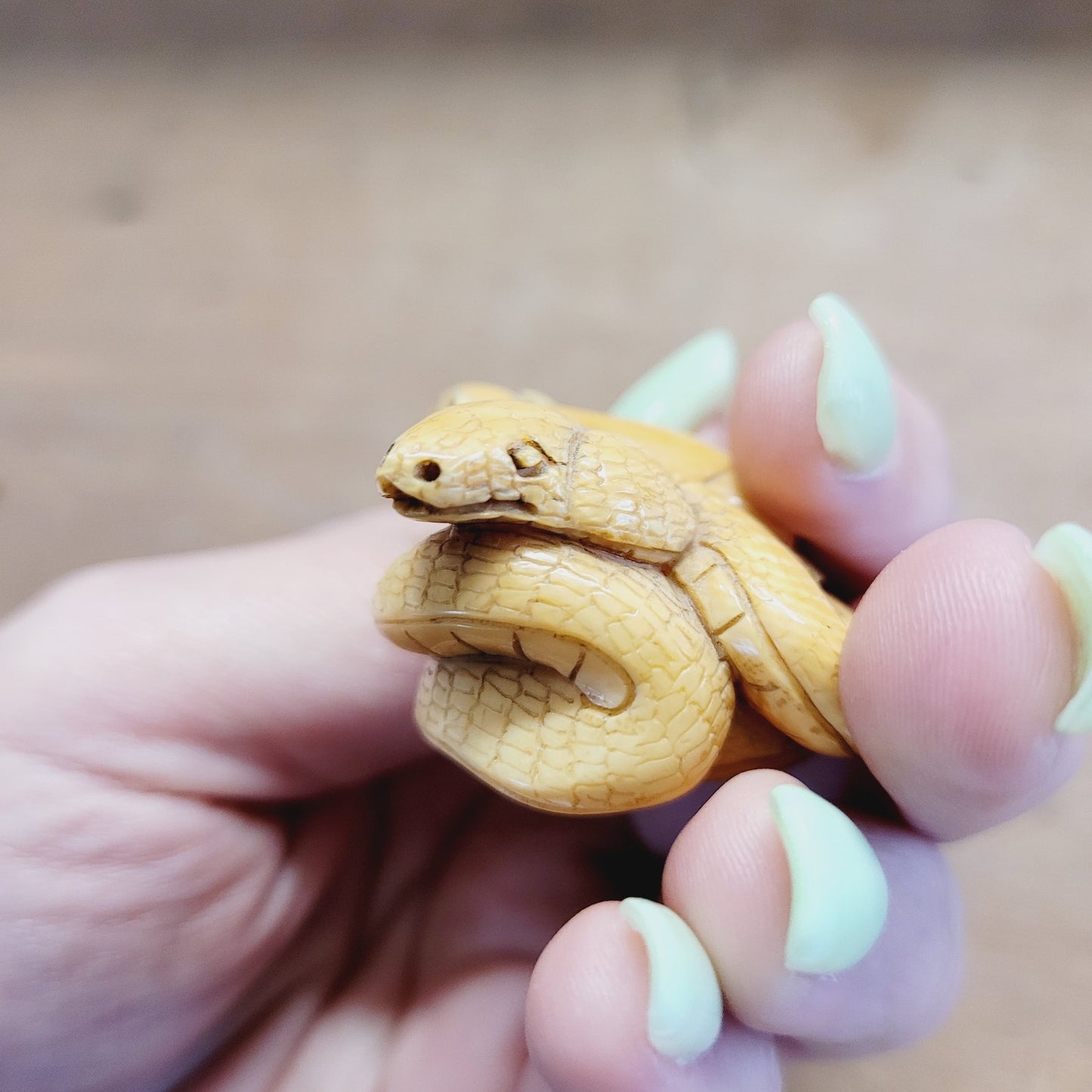 Antique Japanese Netsuke Rat & Snake Signed Figural Carving –  1 3/8"