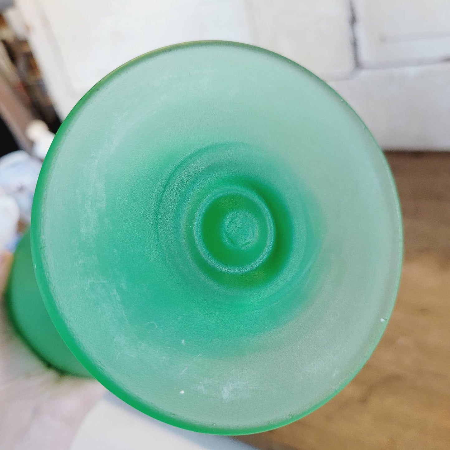 1930s Vintage Tiffin Glass Emerald Green Satin Vase LARGE Art Deco GLOWS