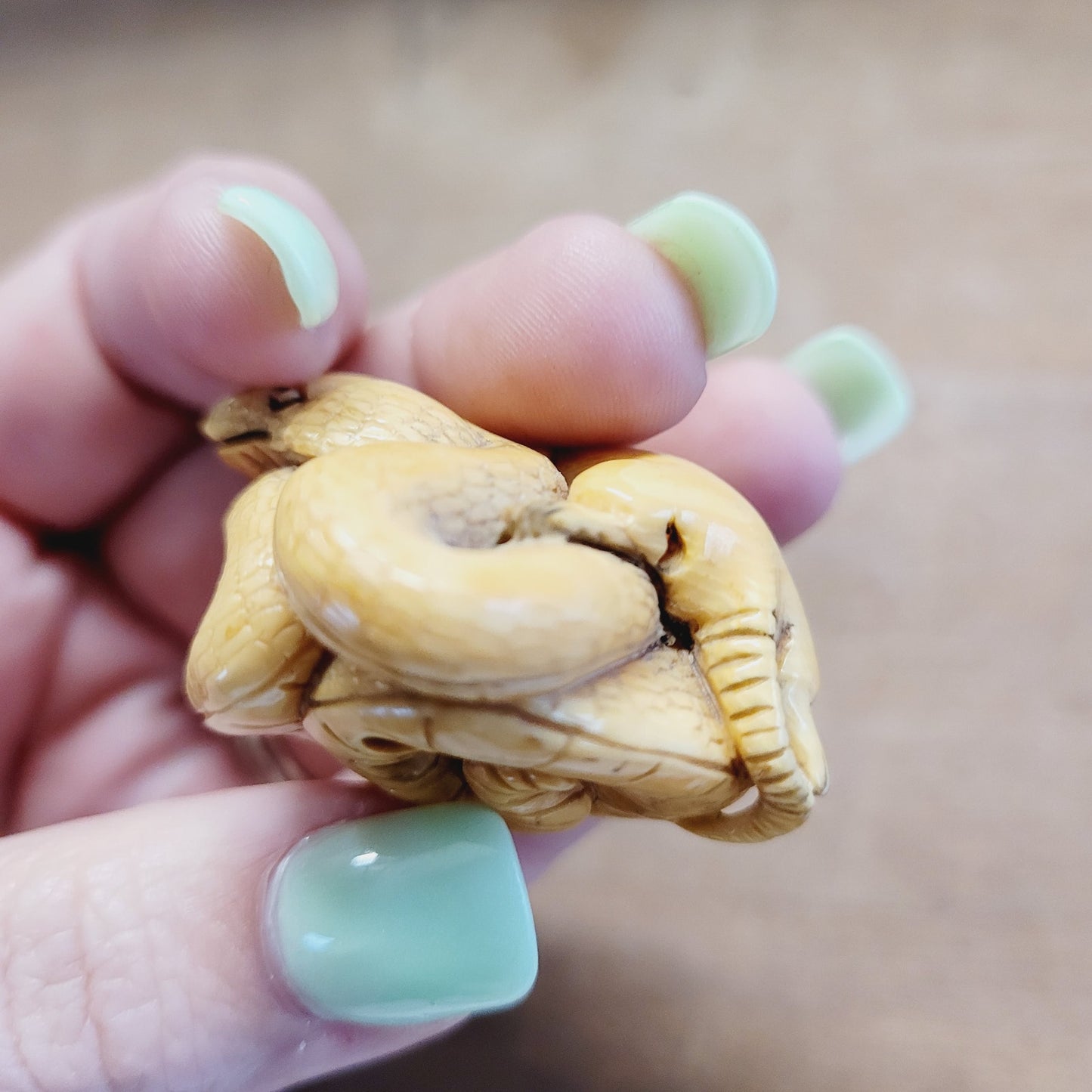 Antique Japanese Netsuke Rat & Snake Signed Figural Carving –  1 3/8"
