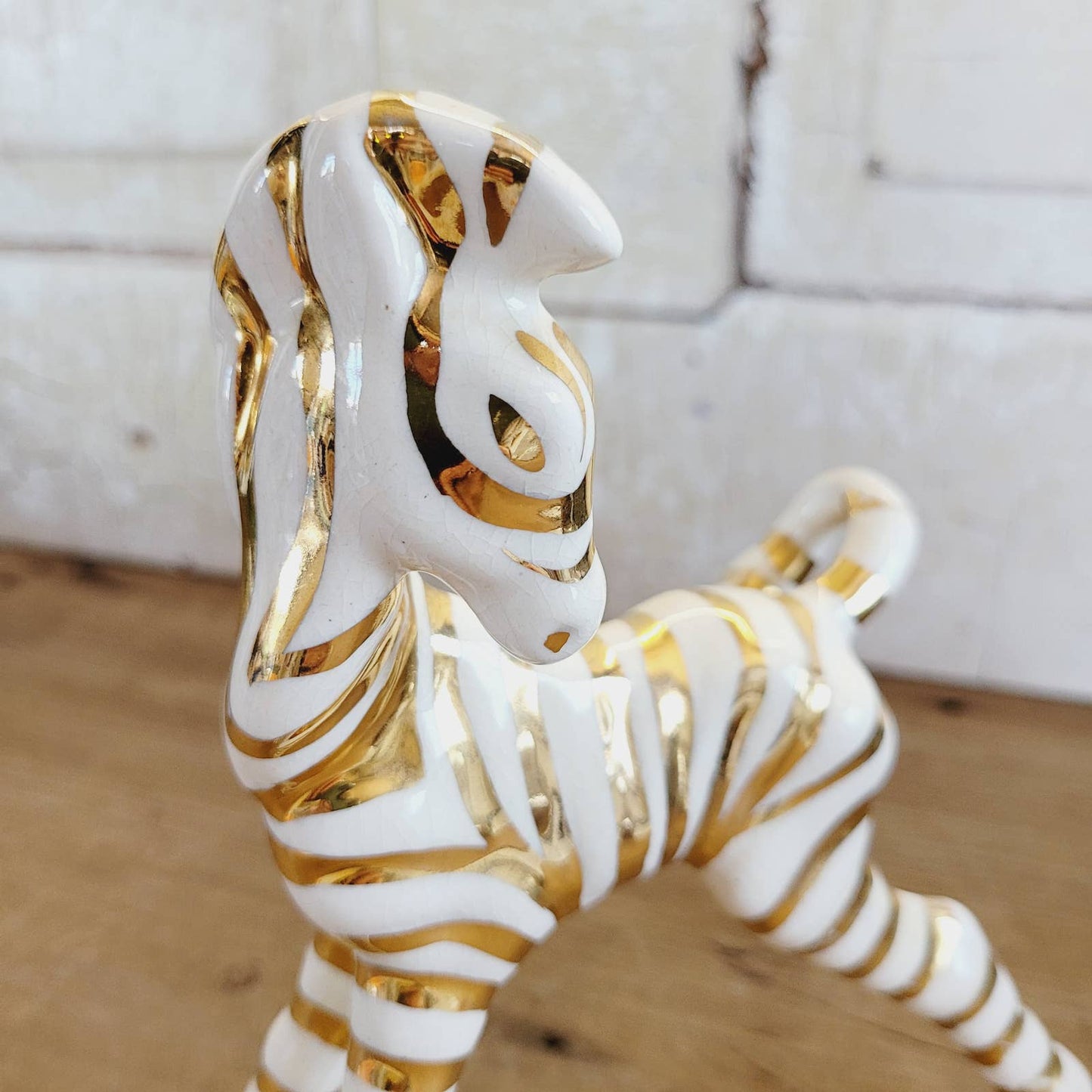 Vintage Gold Striped Zebra Figurine MCM
