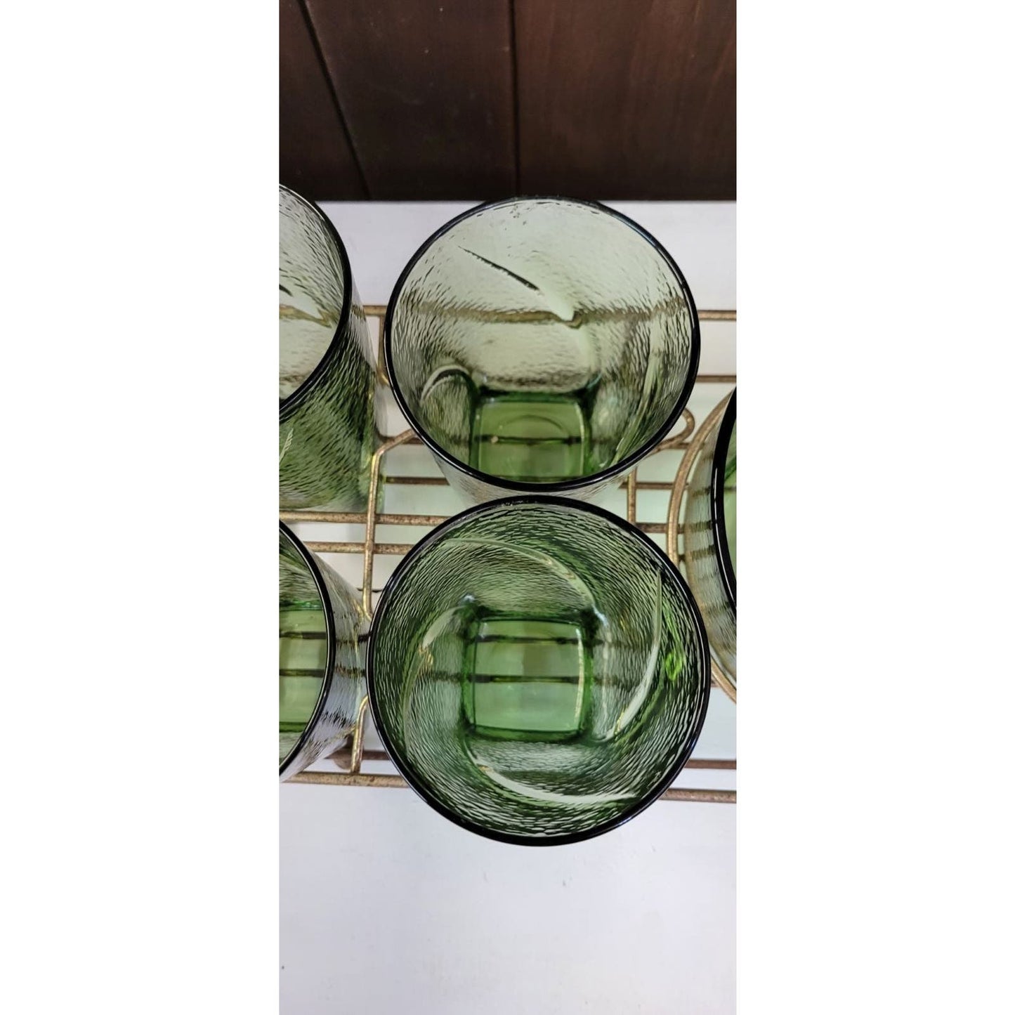 Vintage Green Glass Set with Ice Bowl and Carrier: Mid-Century Modern Charm