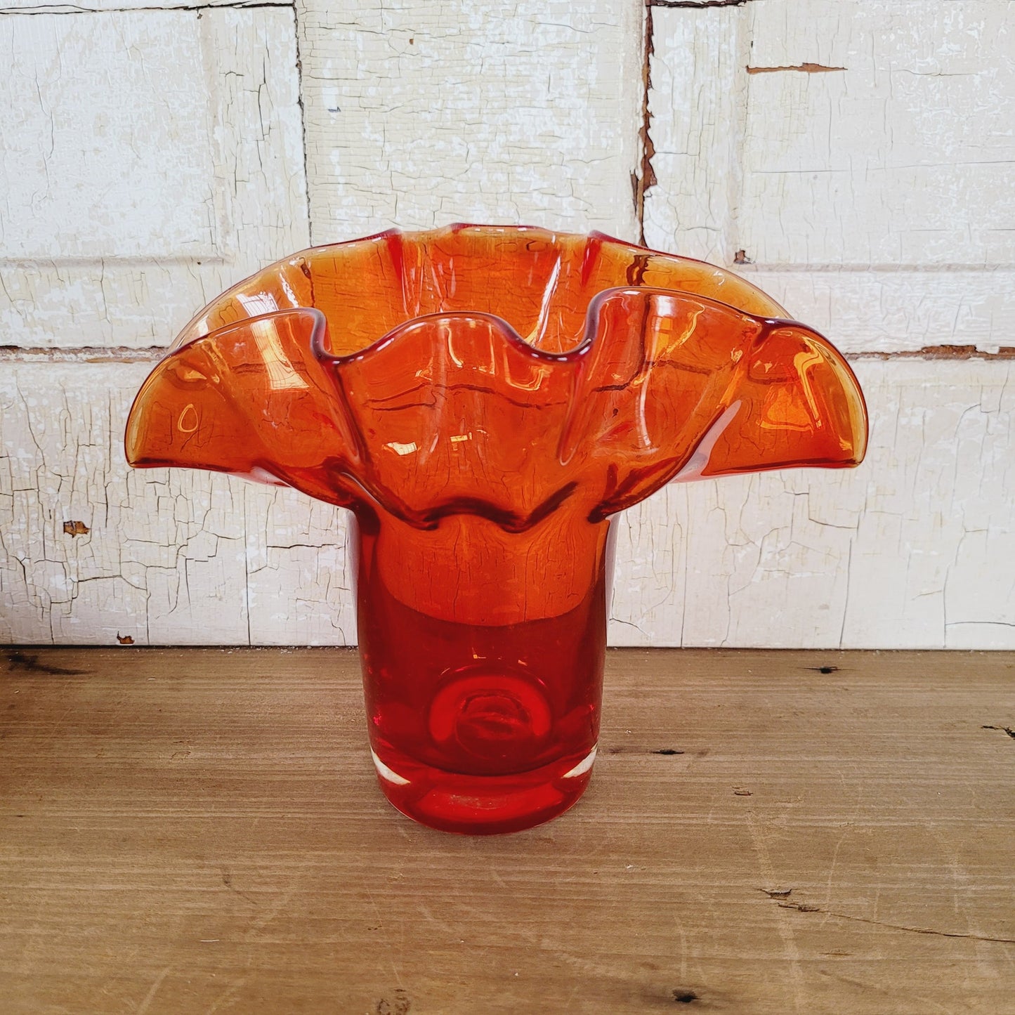 Vintage Fan Vase Red and Orange