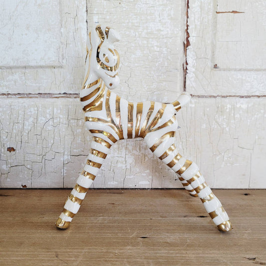 Vintage Gold Striped Zebra Figurine MCM