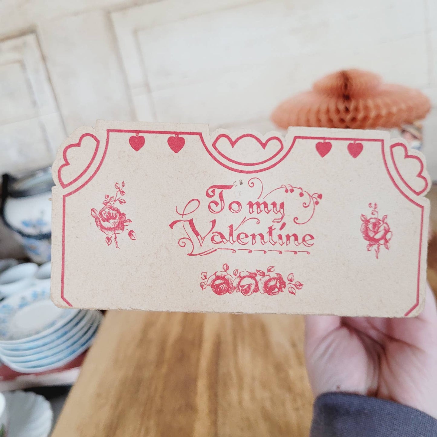 2 Antique Vintage Valentines Cards 3D Honeycomb Victorian Die Cut
