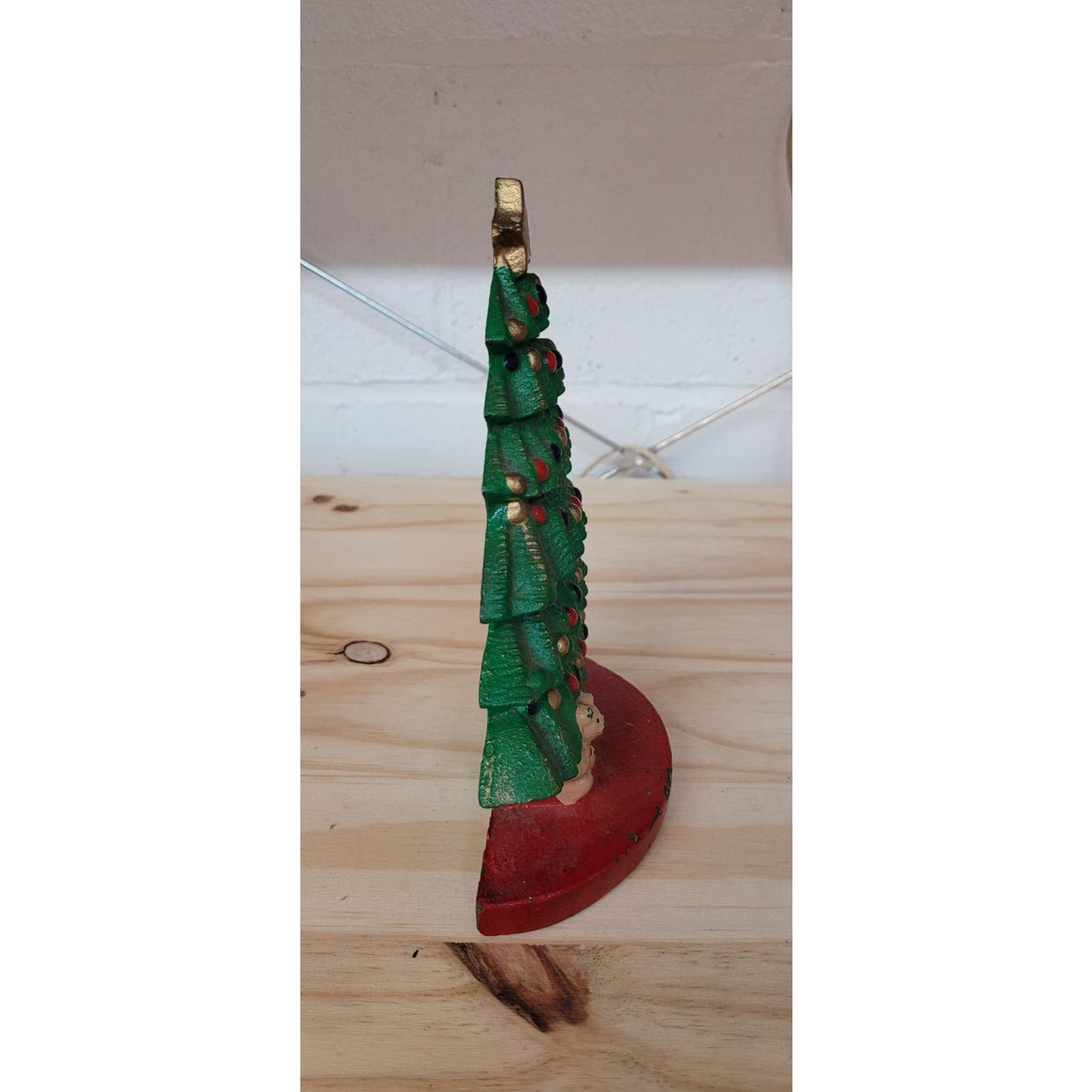 Vintage Cast Iron Christmas Tree Door Stop: Rustic Holiday Charm