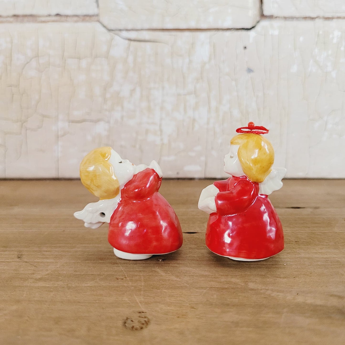 2 Goebel Angel Figurines Small Red Singing Angels Made in West Germany Vintage