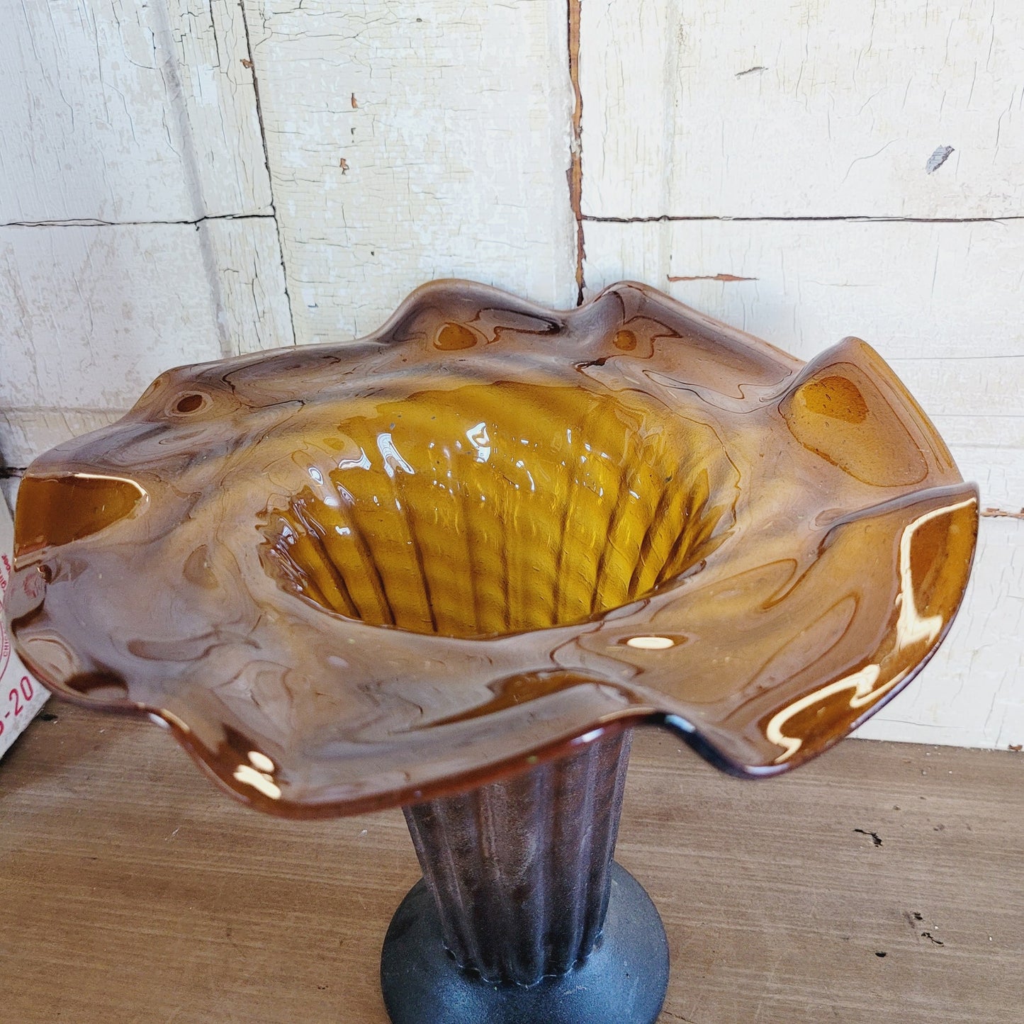SCAVO Glass Caramel Rope Vase 8.75" Barovier Toso Style