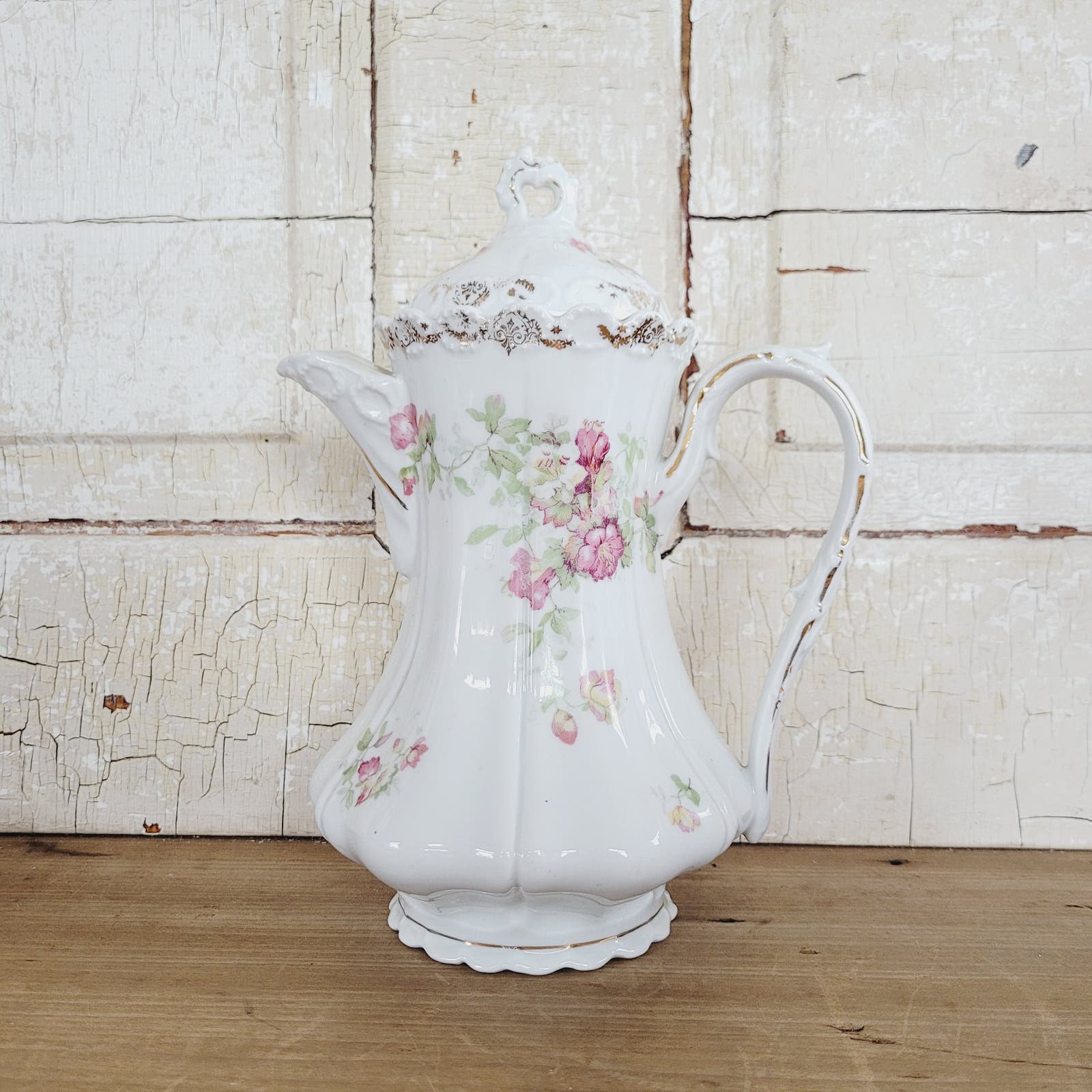 Antique German selling (BRC) Moliere Porcelain Chocolate Coffee Pot Pink HP Flowers