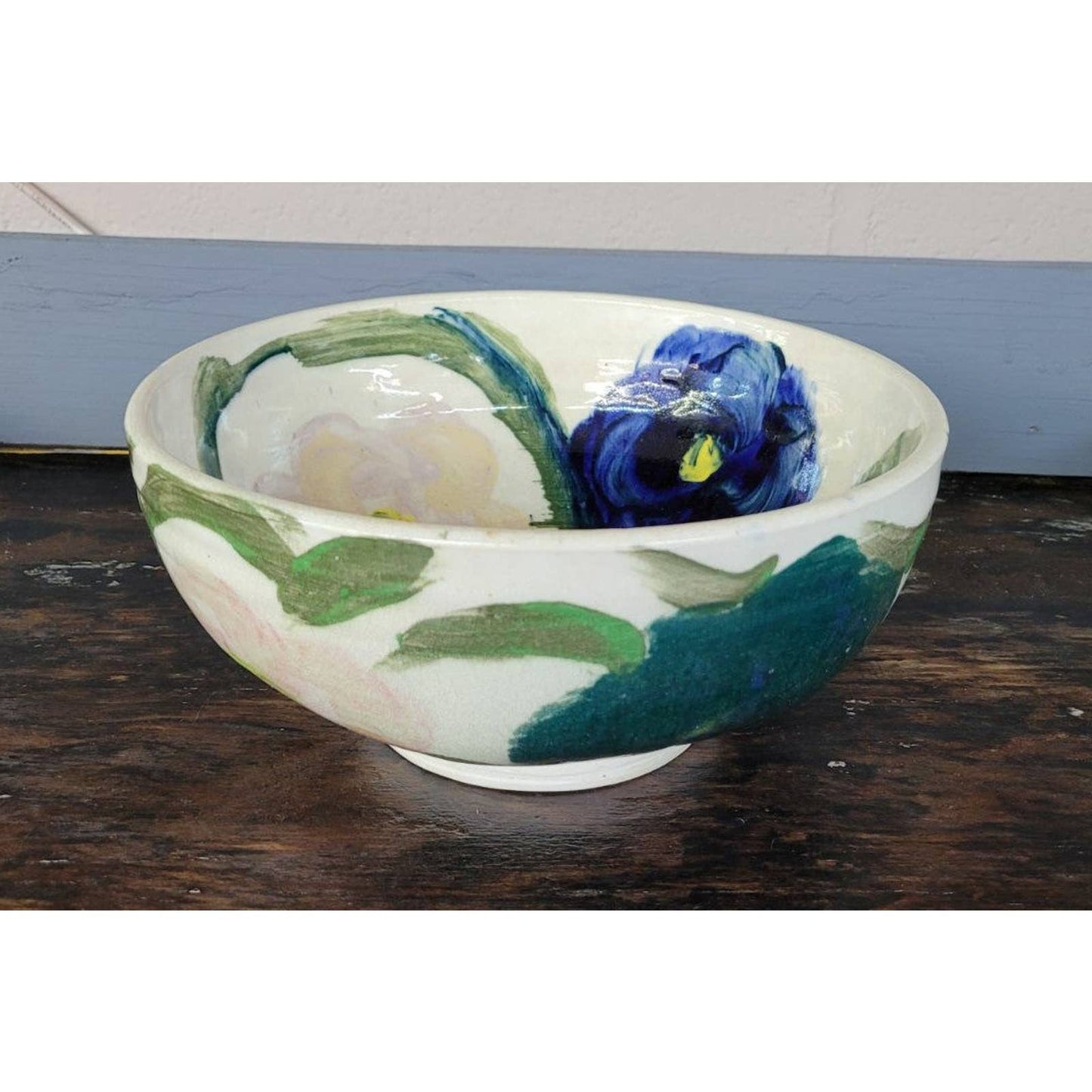 Vintage Polish Pottery Bowl with Flowers