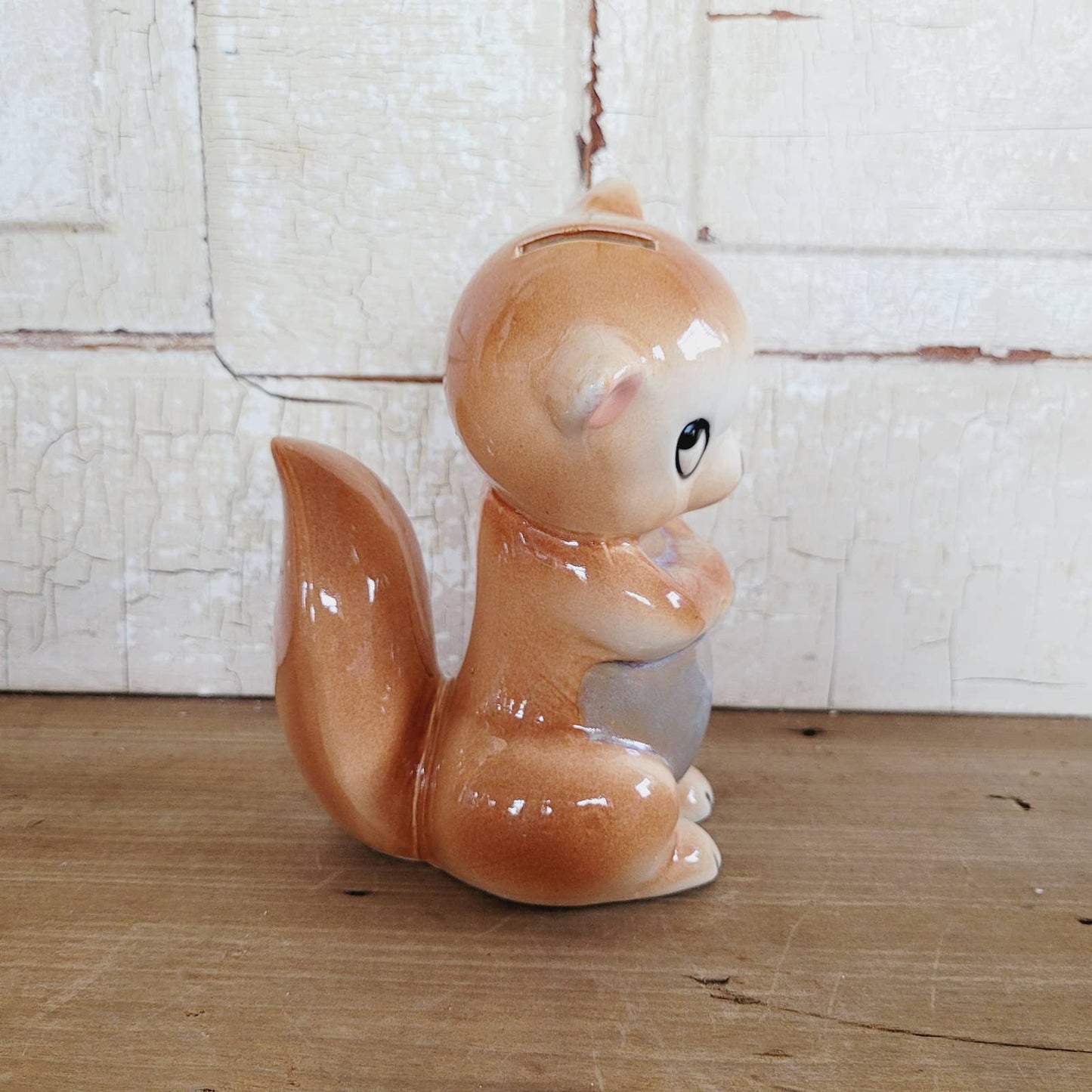 Vintage Squirrel Bank Blue Brown Handpainted Japan