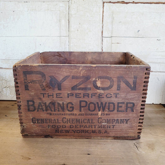 Antique Vintage Ryzon Baking Powder Wooden Finger Jointed Crate Box Advertising