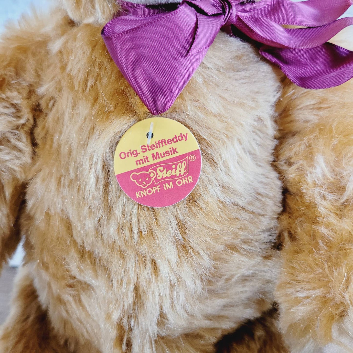 STEIFF Germany Musical Teddy Bear 011214 Mohair Jointed Button/Tags Signed