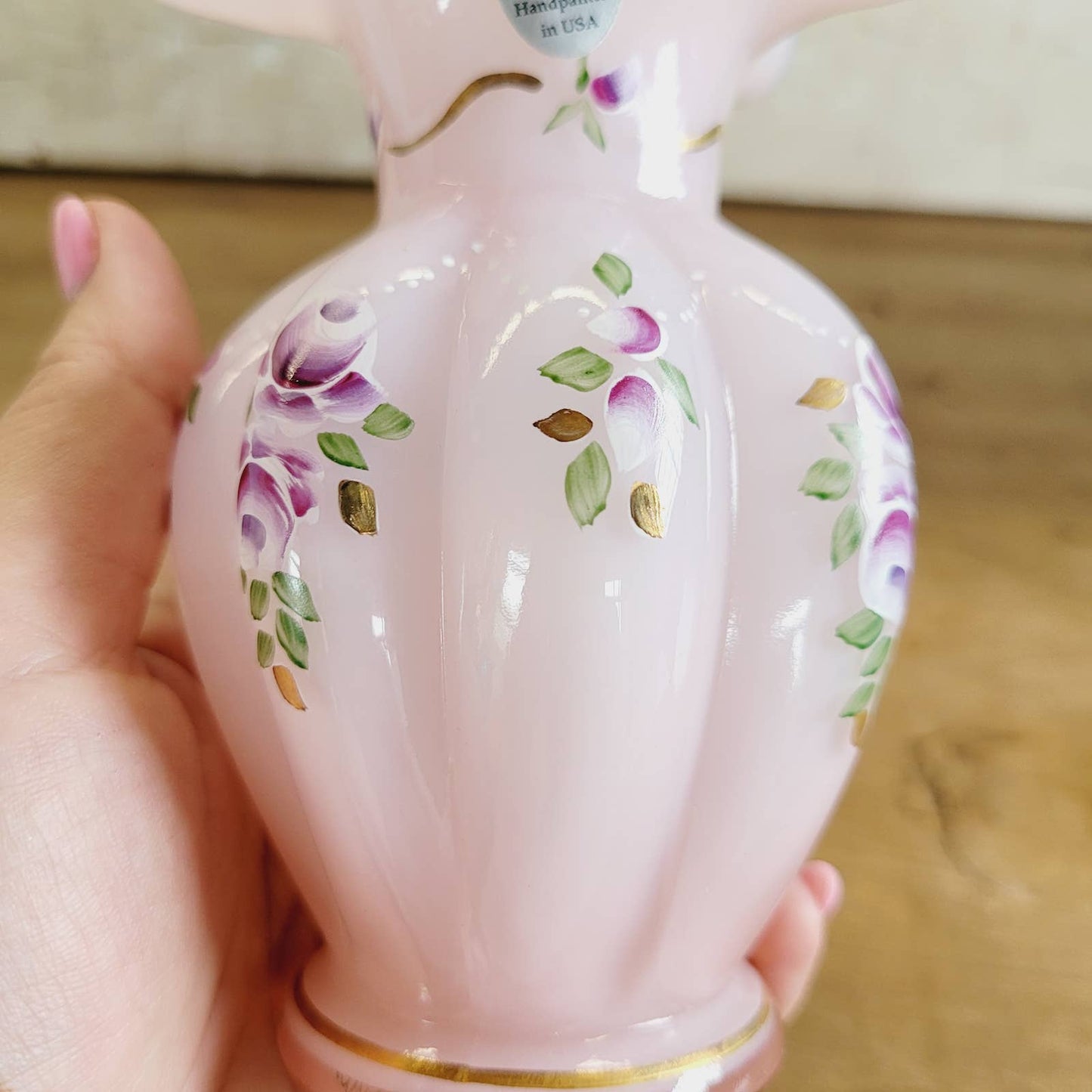 Fenton Art Glass Charleton Collection Pink Melon Vase Signed
