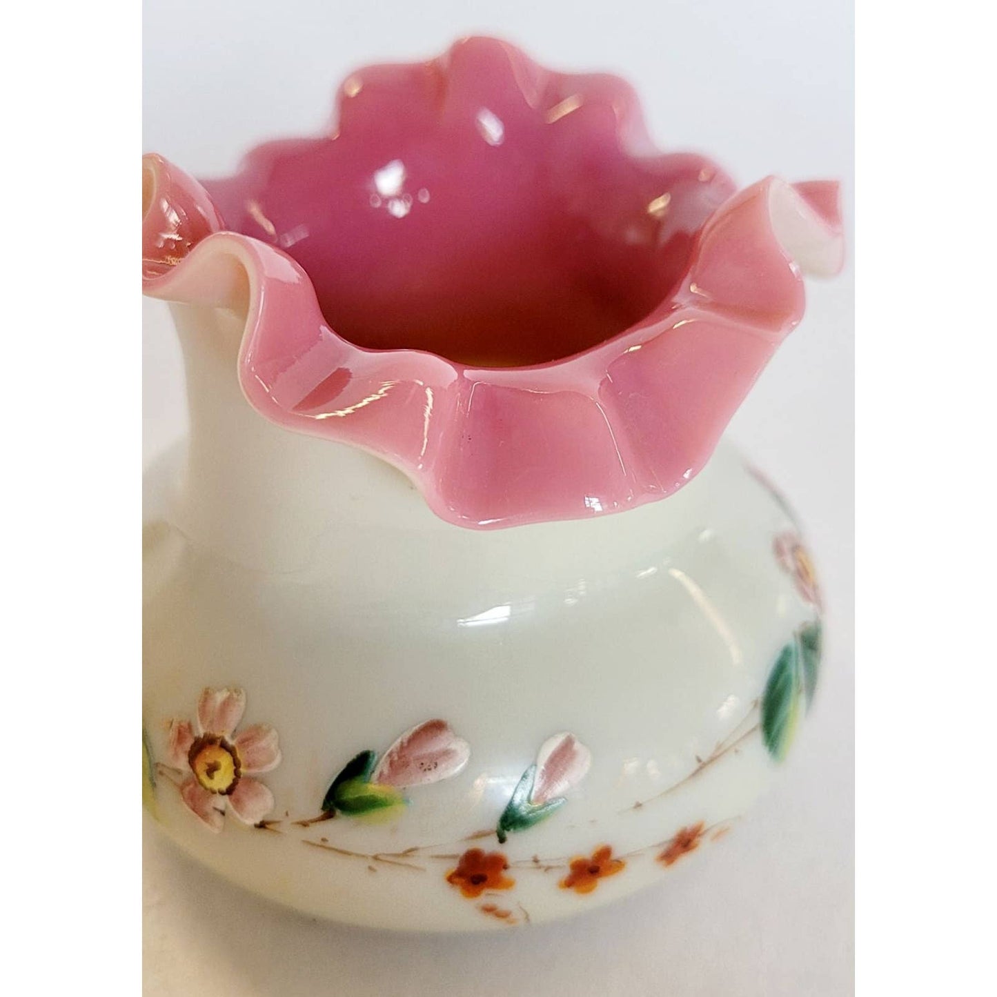 Bristol Style Glass Vase with Pink Ruffle