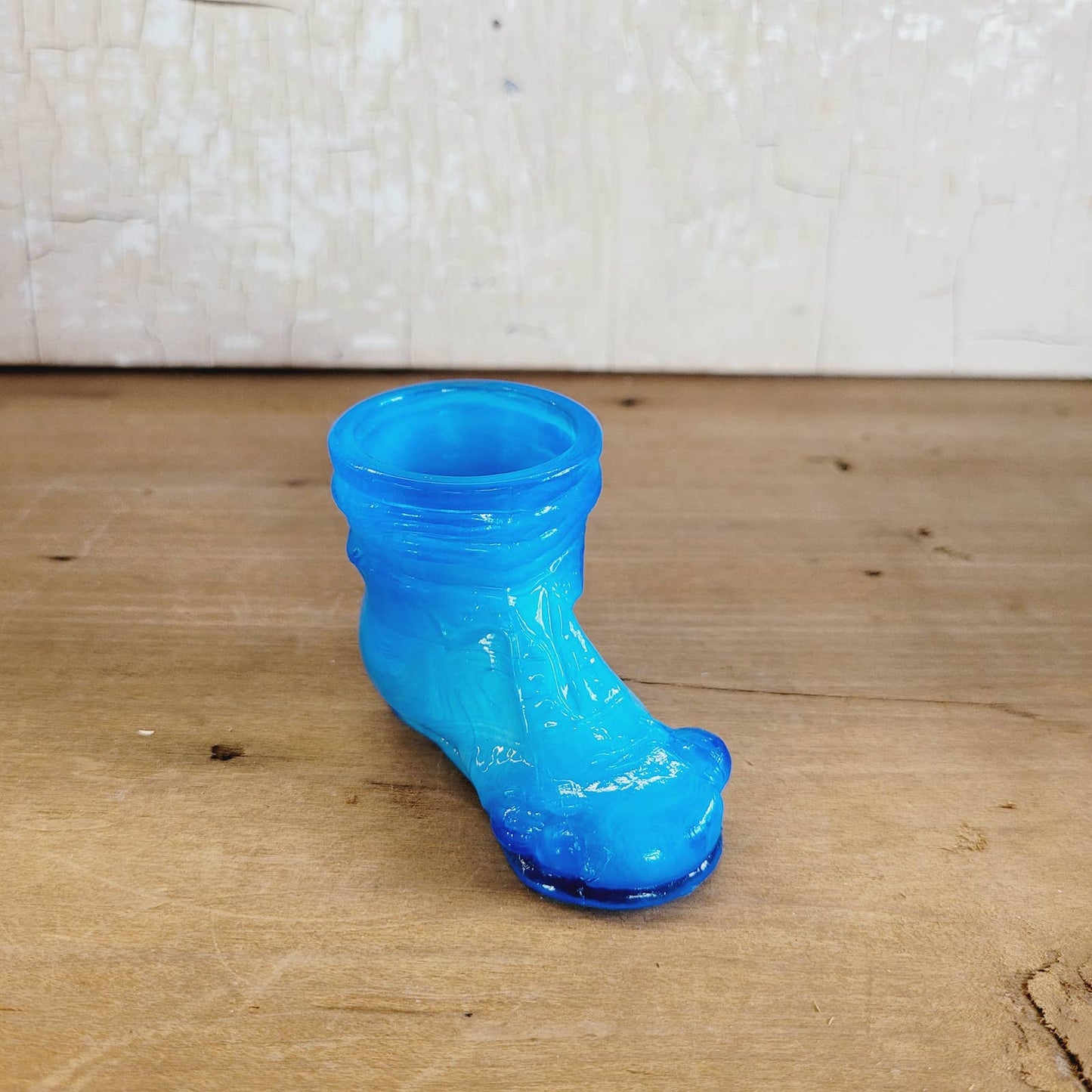 Boyd Glass Shoe Boot Blue Slag Toothpick Holder