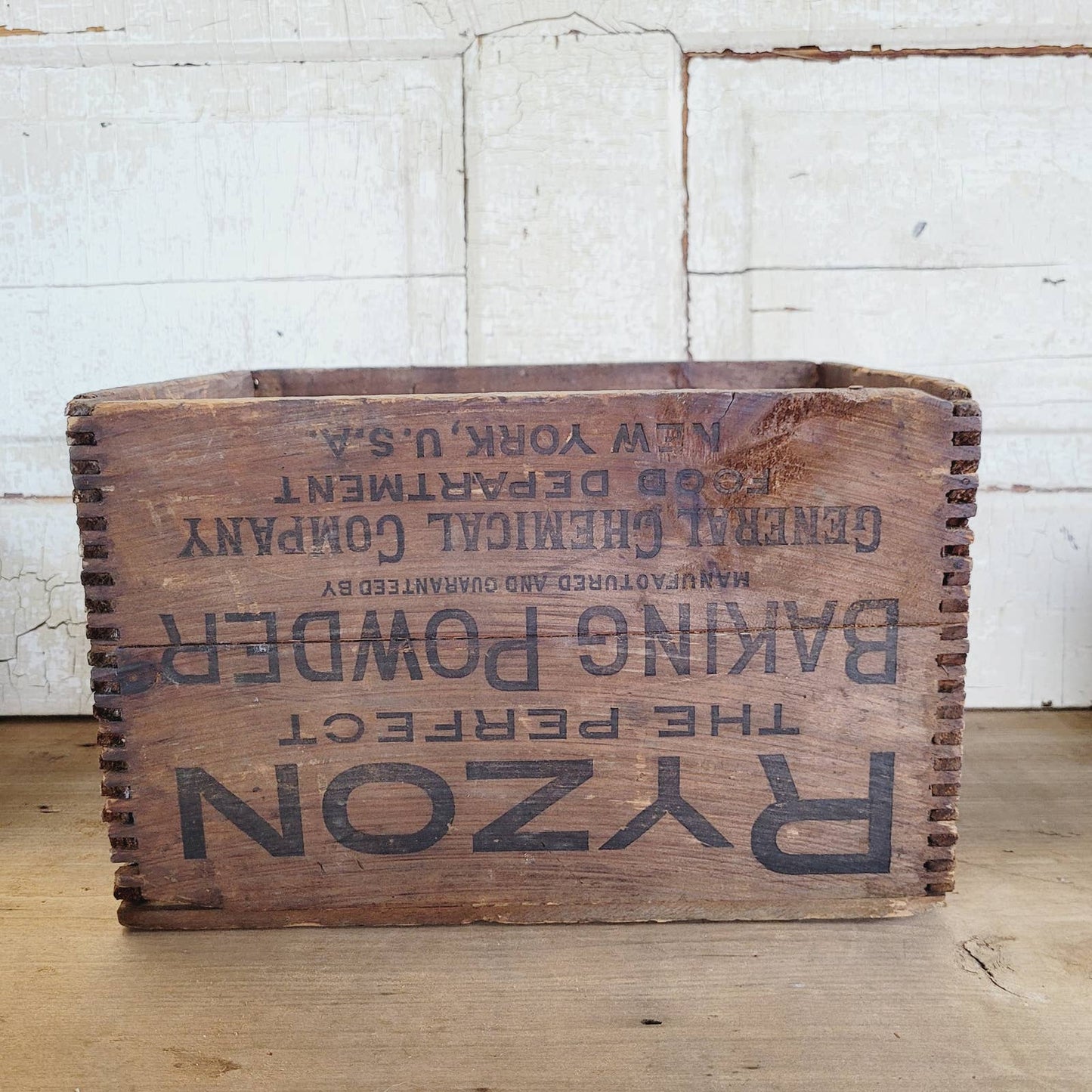 Antique Vintage Ryzon Baking Powder Wooden Finger Jointed Crate Box Advertising