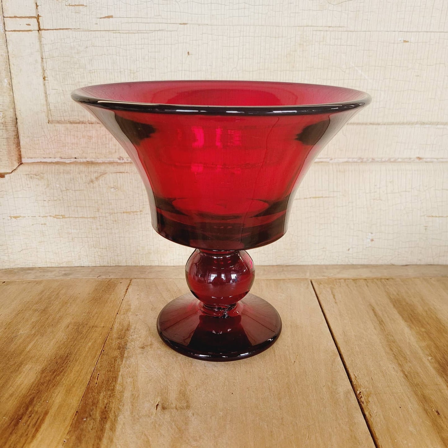 Vintage Red Glass Compote MCM
