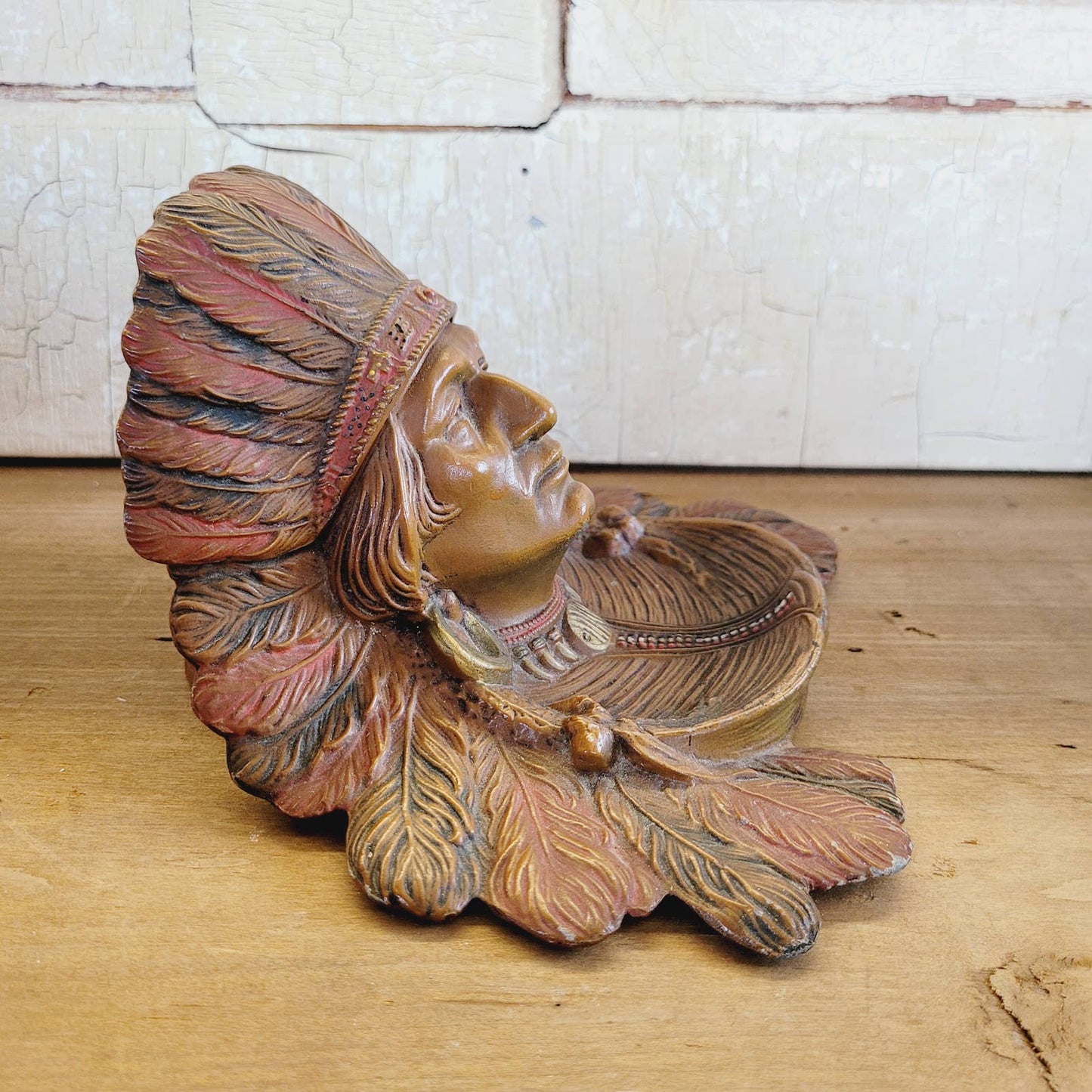 Early 1900s Antique Native American Indian Chief in Headdress Inkwell