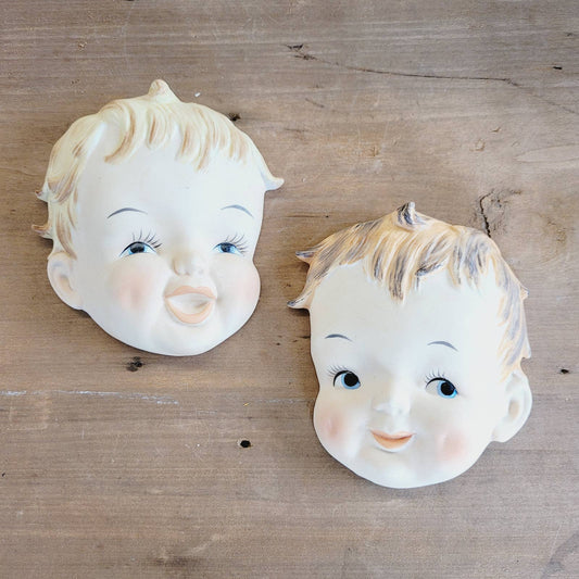 Vintage Pair of Wall Plaque Baby Faces Fremo Japan