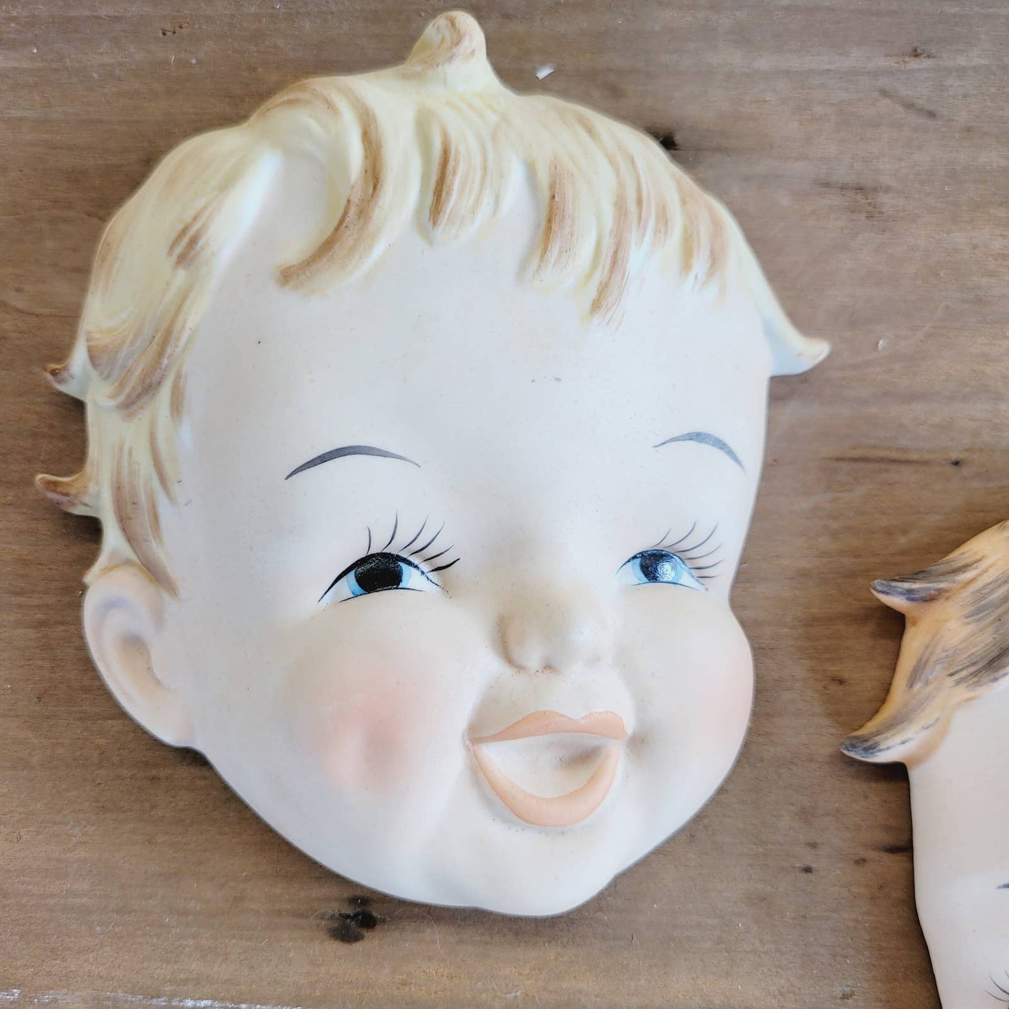 Vintage Pair of Wall Plaque Baby Faces Fremo Japan
